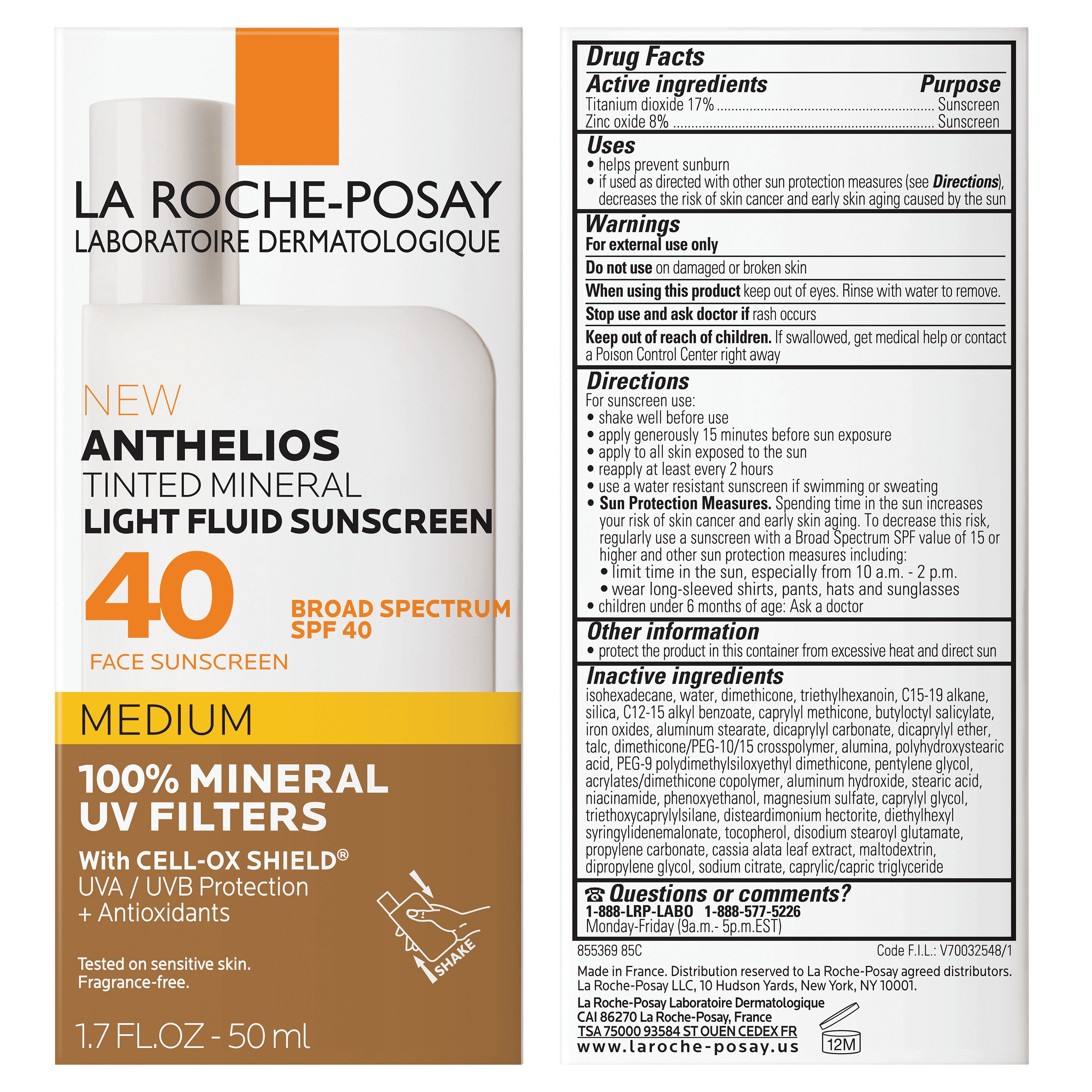 La Roche-Posay Anthelios Tinted Mineral SPF 40 Sunscreen Fluid (Medium, 1.7 fl oz) 1h9dx