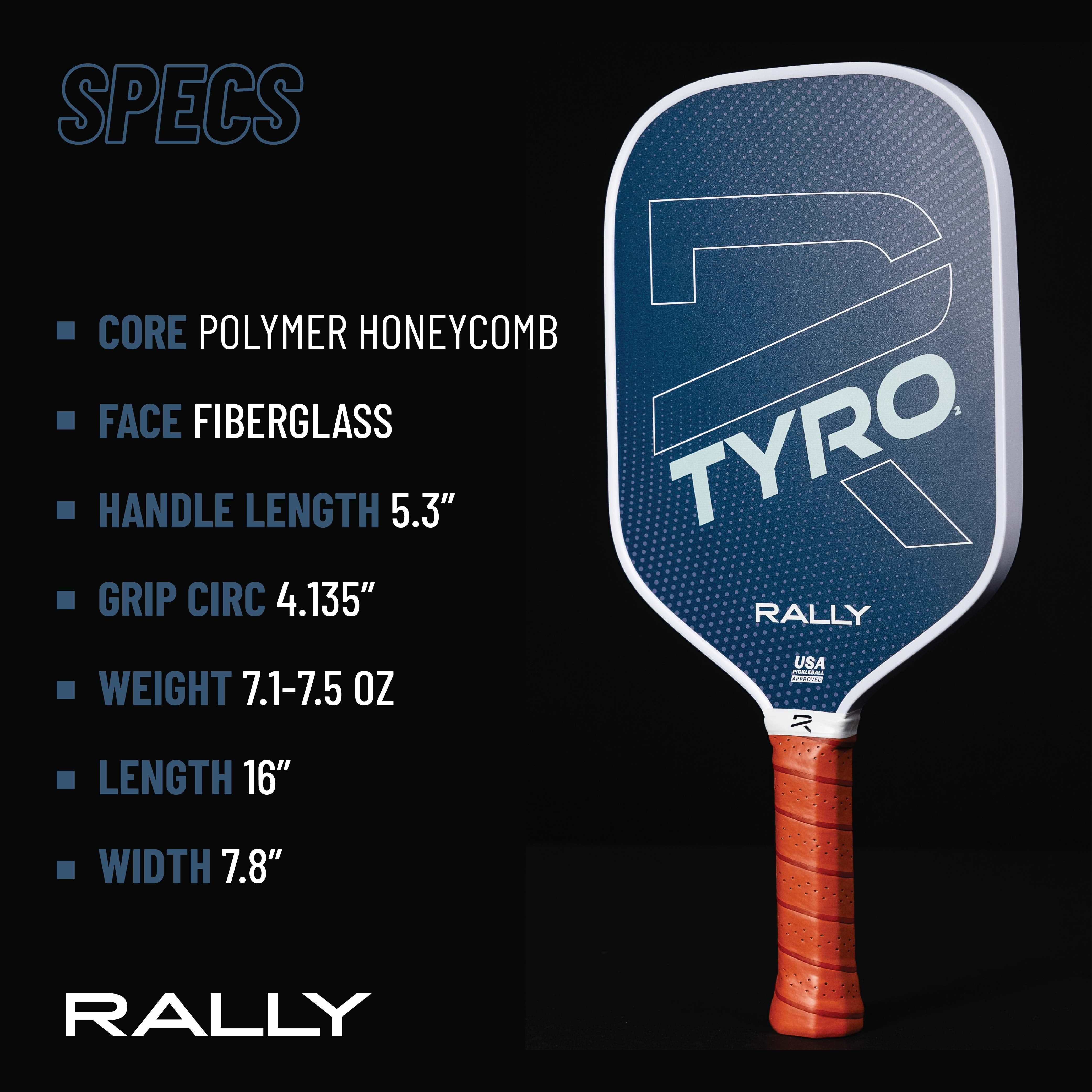 PickleballCentral Rally Tyro 2 Pickleball Paddle (Blue, 7.0-7.5 oz) 377zp