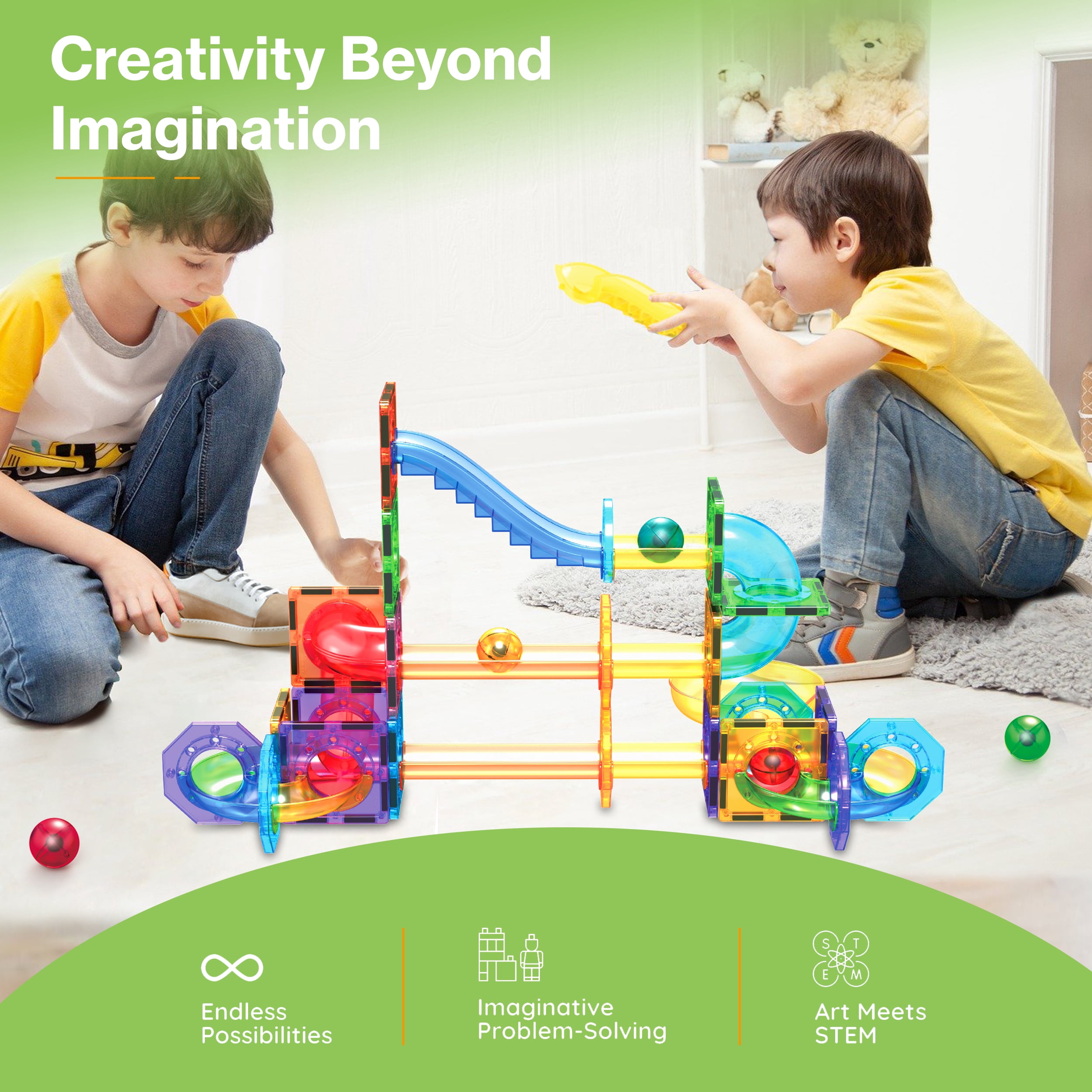 PicassoTiles Magnetic Marble Run Construction Set (62 Pieces) m6w5z