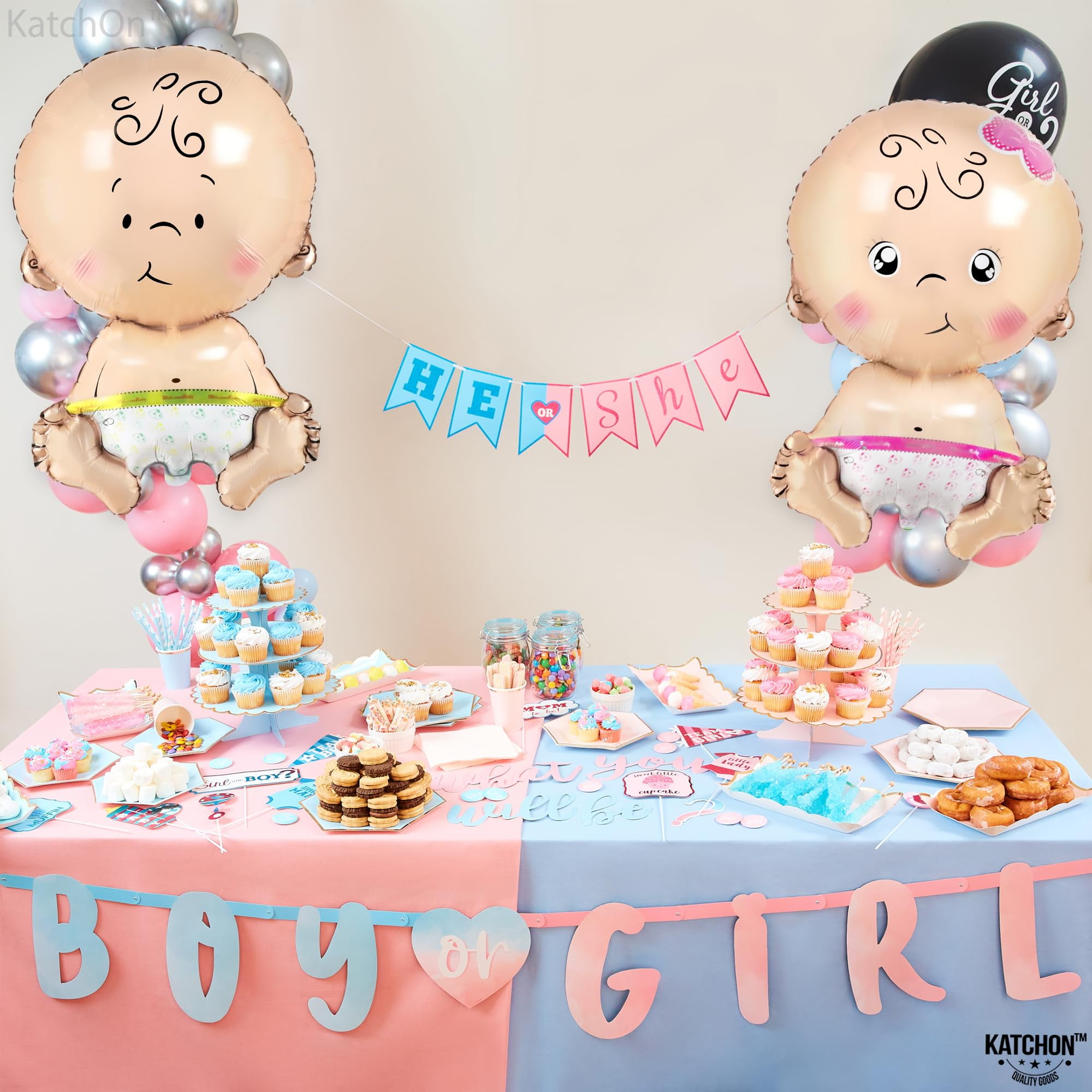 KatchOn Baby Gender Reveal Balloon Set (Blue and Pink, 32 in, Pack of 2) 8l5x9