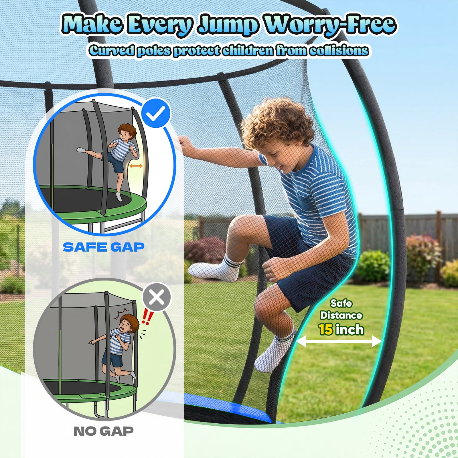 Gardwin Outdoor Round Trampoline with Enclosure Net and Ladder (10 ft) icagy