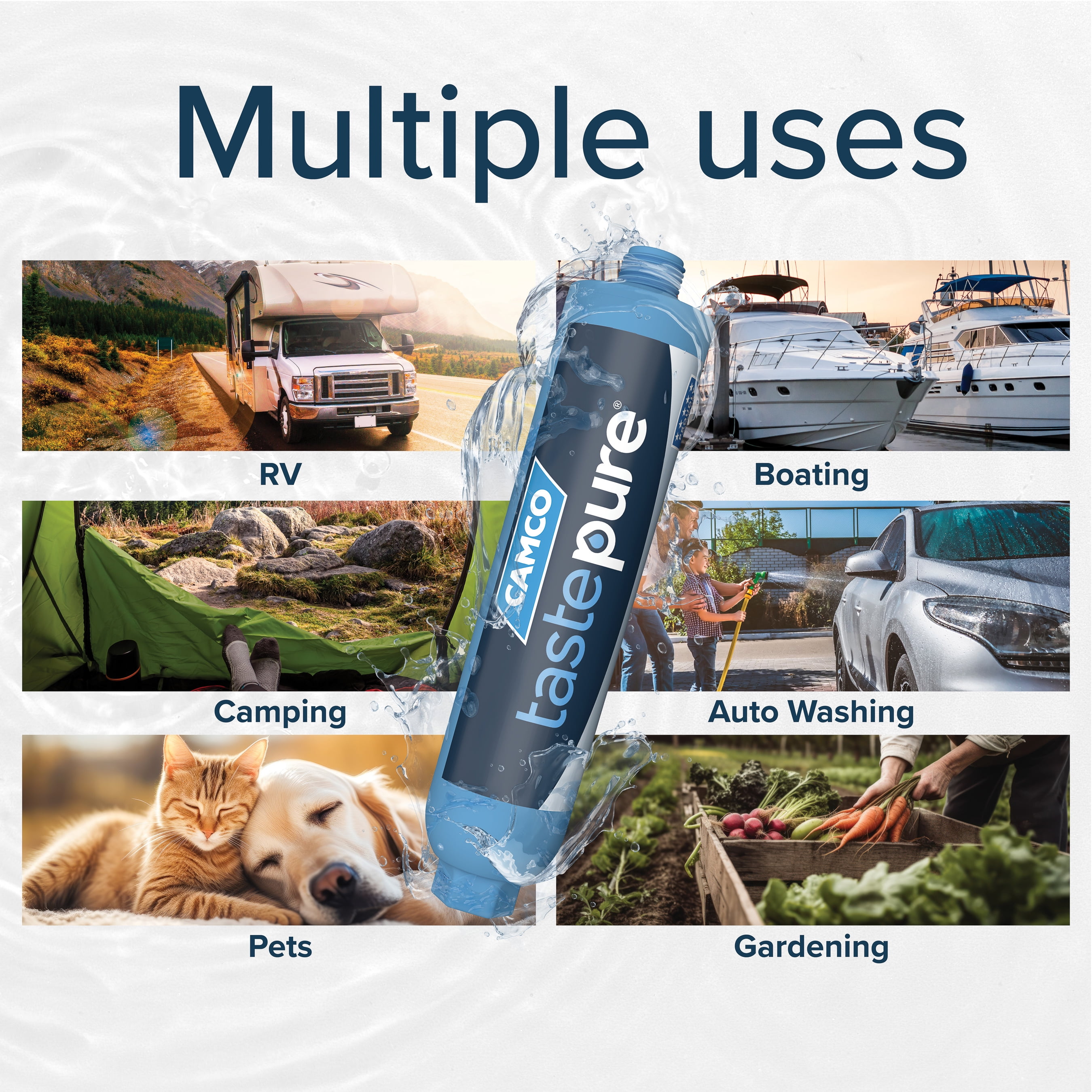Camco TastePure RV Water Filter with Flexible Hose Protector (Blue, 1 Pack) pyao8