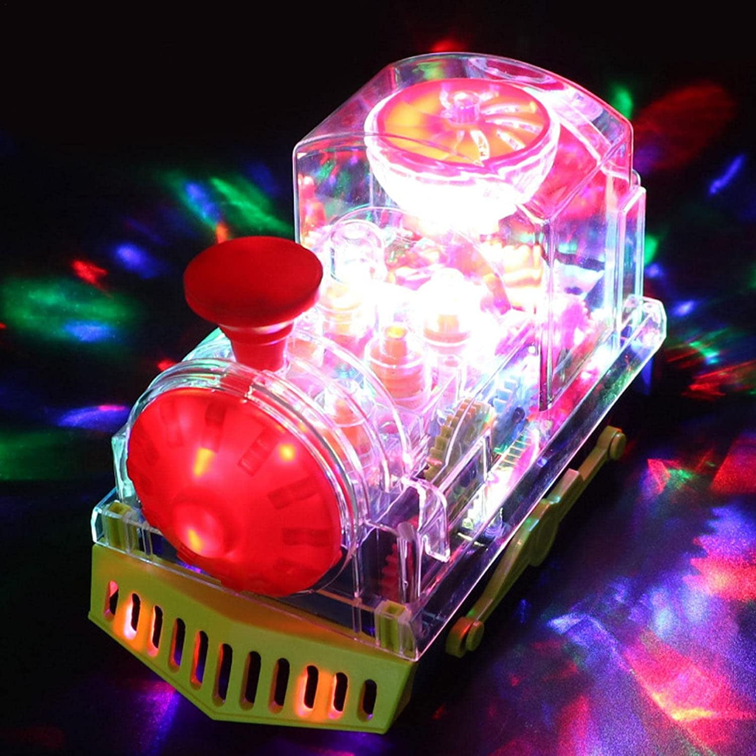 TiokMc Electric Gear Train Toy with Transparent Mechanical Design, Flashing Lights & Music (Clear, 6.7 in x 4.3 in x 3.5 in) tz6g9