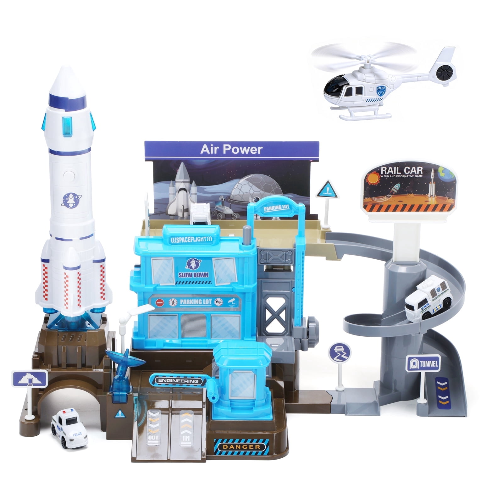 WEFONE Space Shuttle Building Toy Set with 3 Cars, Helicopter, and Rocket (Multi-Color, 6-Piece Set) 7yry9
