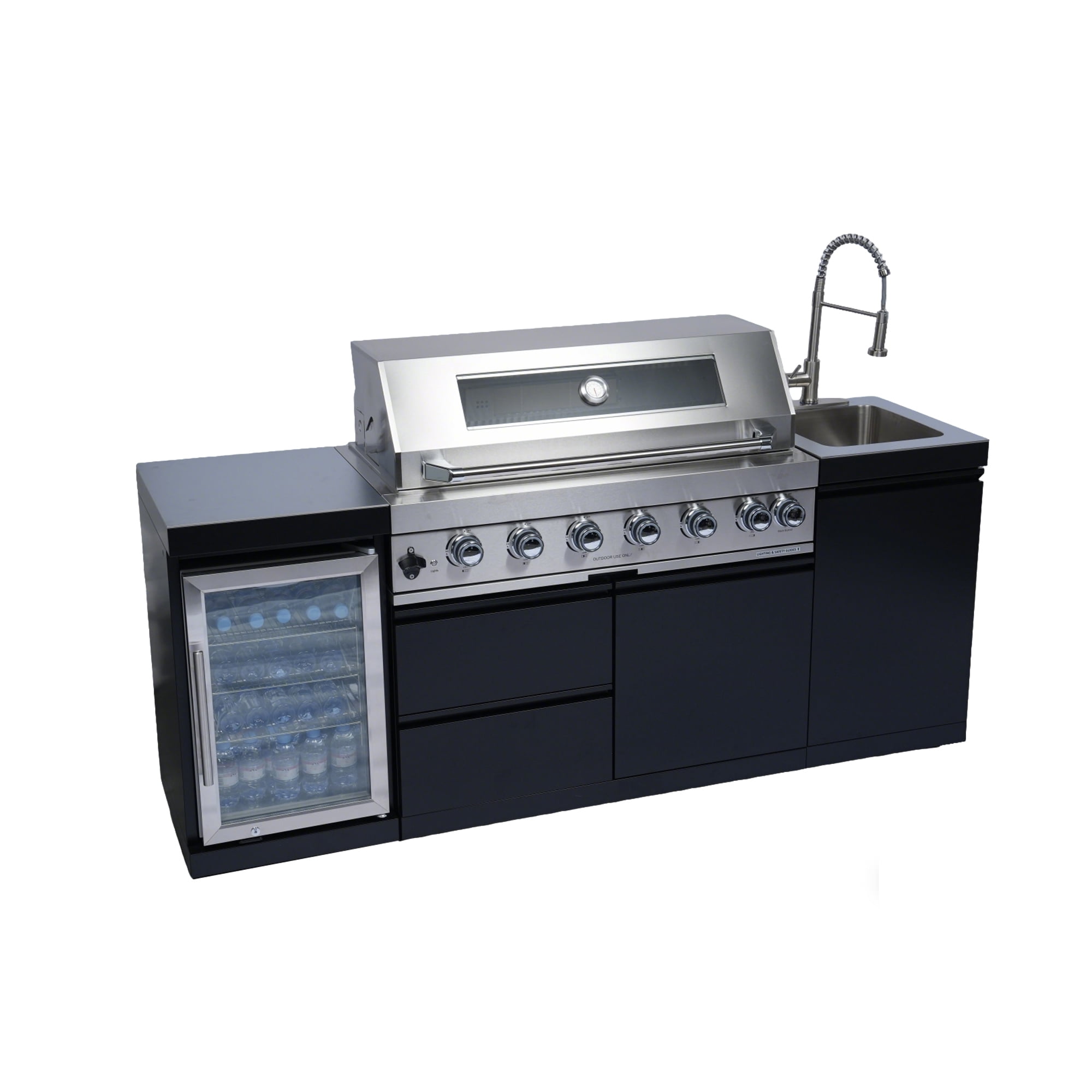 Navratil 82-Inch 6-Burner Gas Outdoor Kitchen Island Grill with Wine Cooler, Rotisserie, and Storage (Black, 82 in) 3u91l