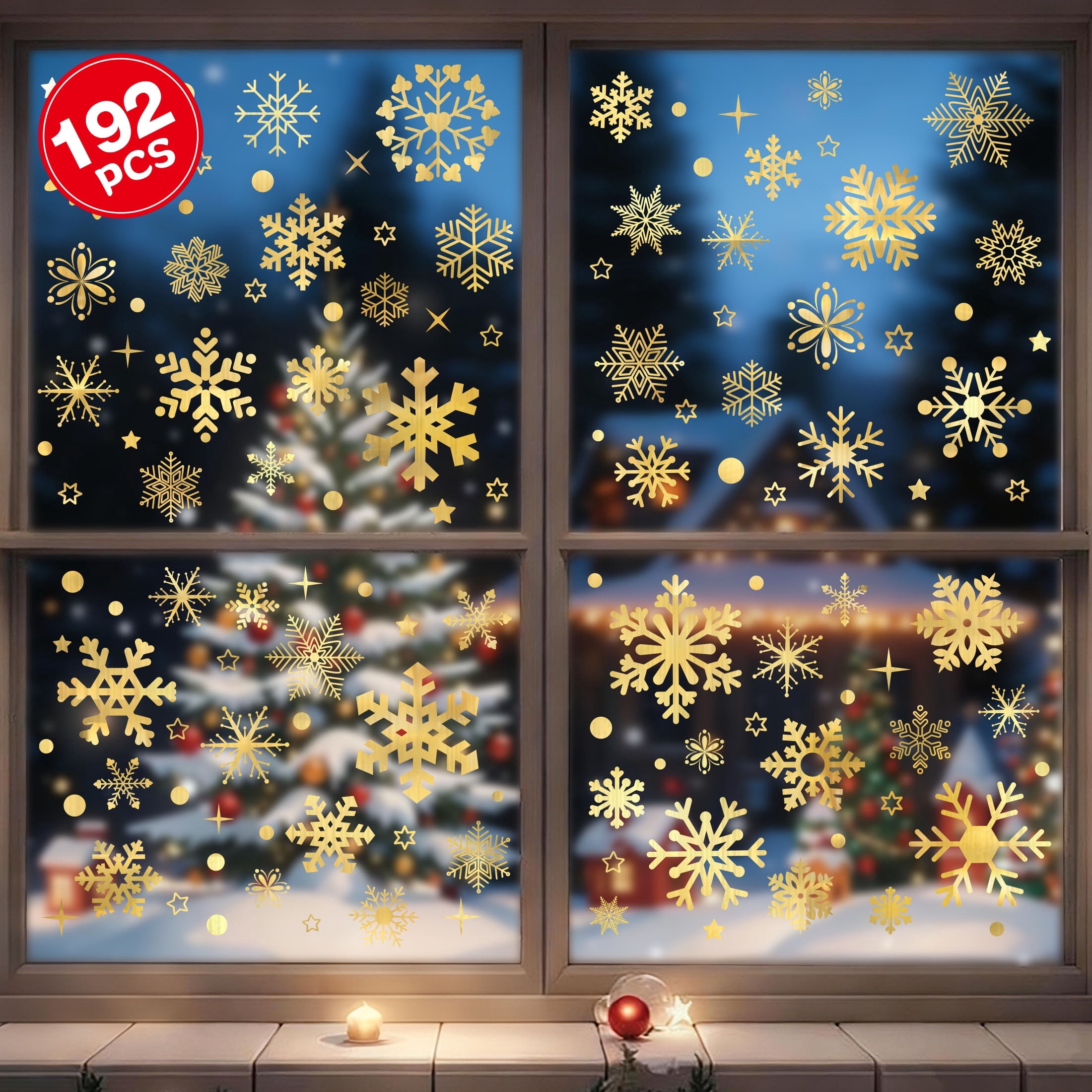 DKTIE 192pcs Christmas Window Snowflake Stickers Set (Gold, 8 Sheets) 0l7e5