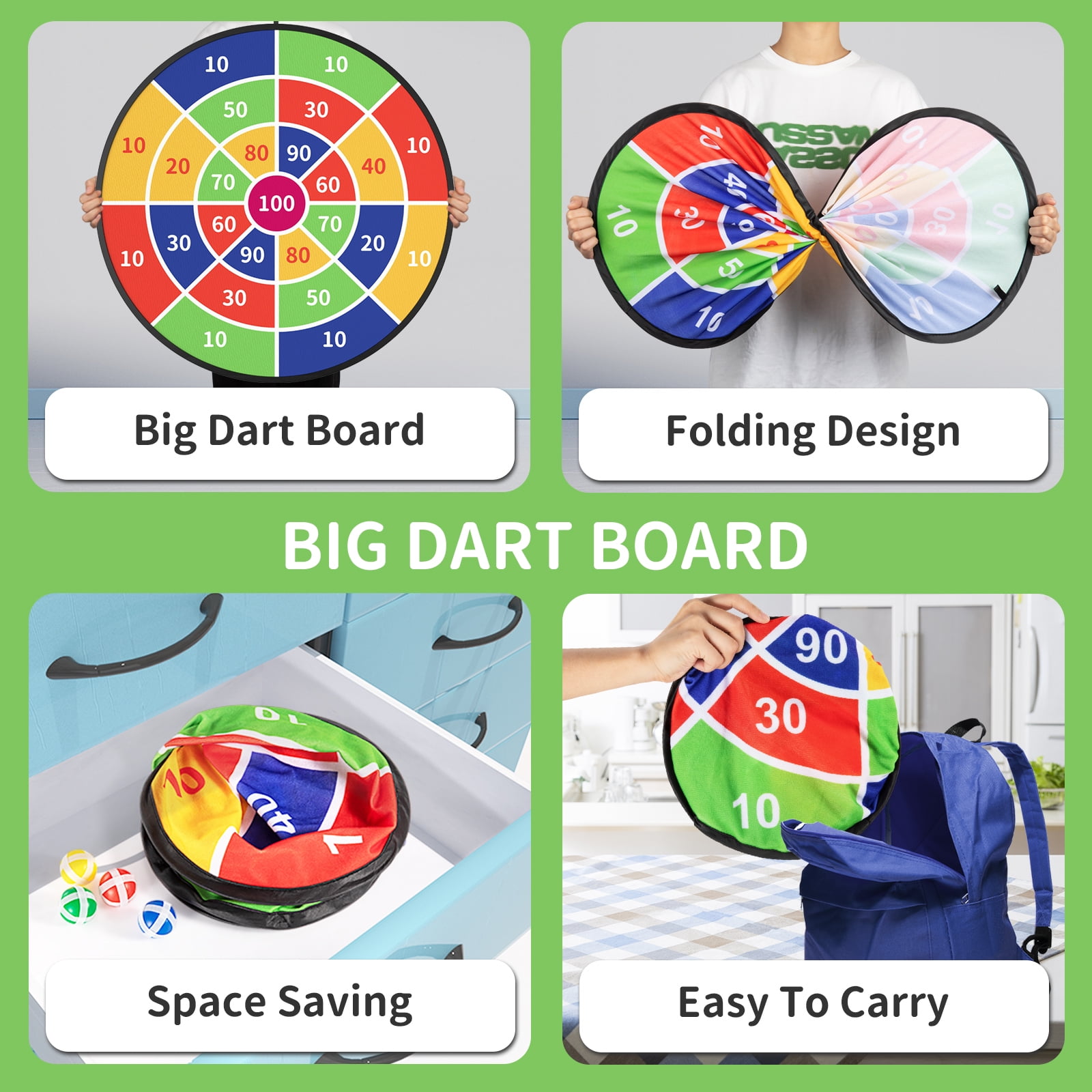 ConeWhale Large Dart Board Game Set with 20 Sticky Velcro Balls (29 in) t9fl0