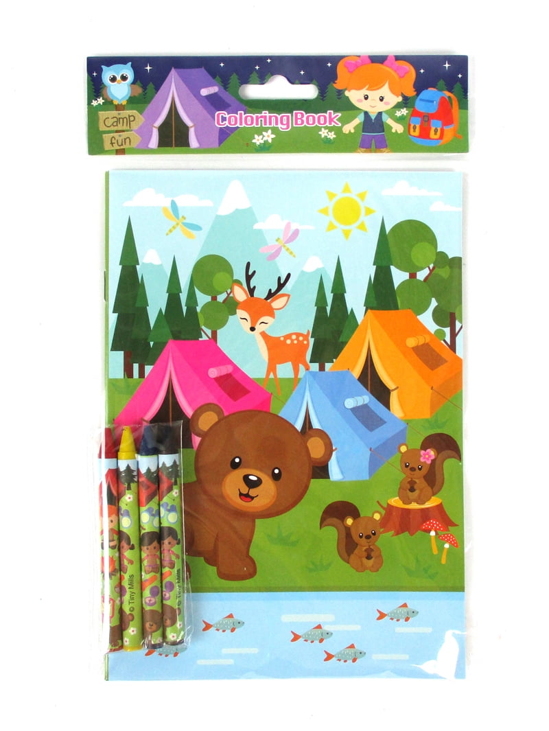 Tinymills Camping Coloring Book Party Favors Set (12 Pack, 9 in x 7 in) bqqvt