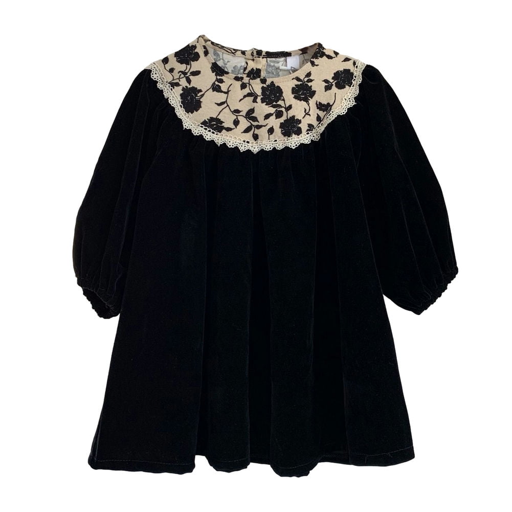 Godderr Girls Velvet Princess Dress Long Sleeve Lace Crewneck Party Dress (Black, 9 Months to 5 Years) 3gmqg