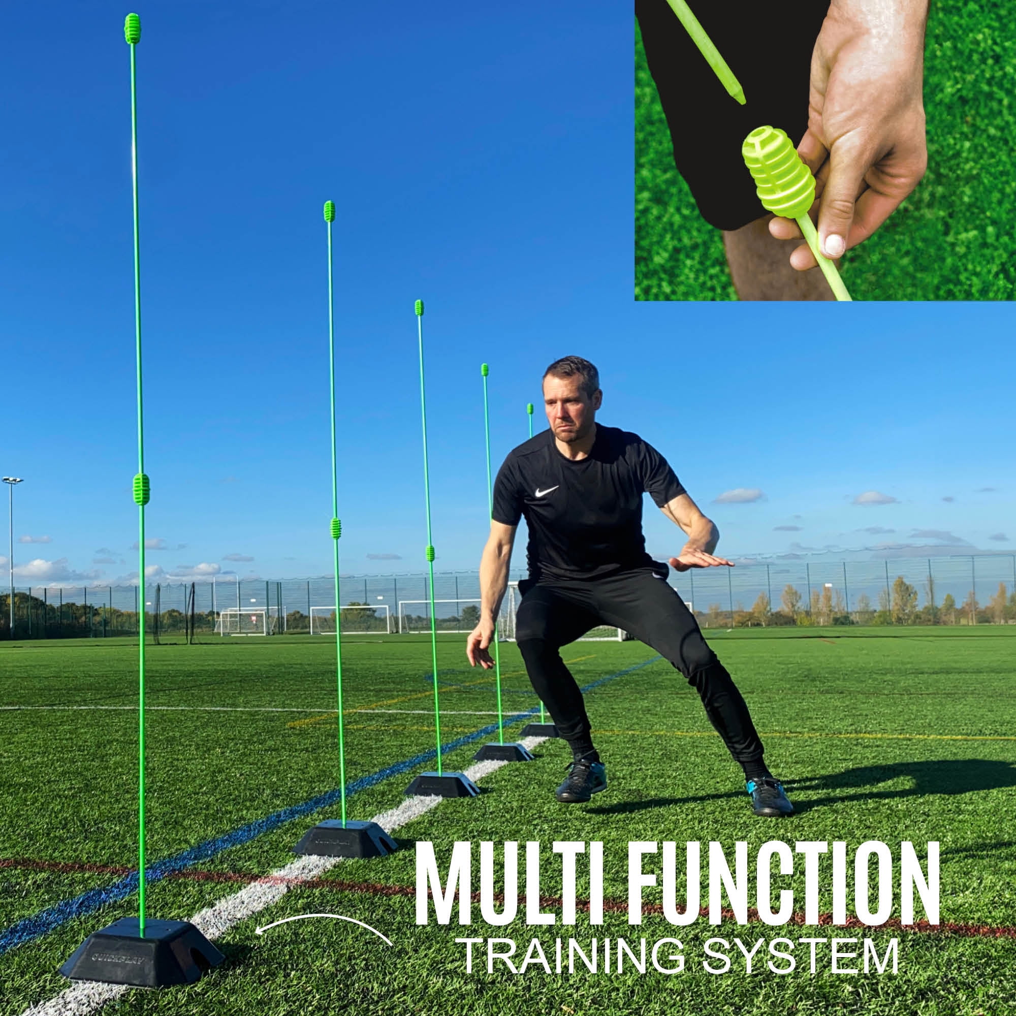 QUICKPLAY USA Agility Training Poles, Professional Sports Speed and Footwork Drill Set (Neon, 10-Count, 3 ft) r5wkw