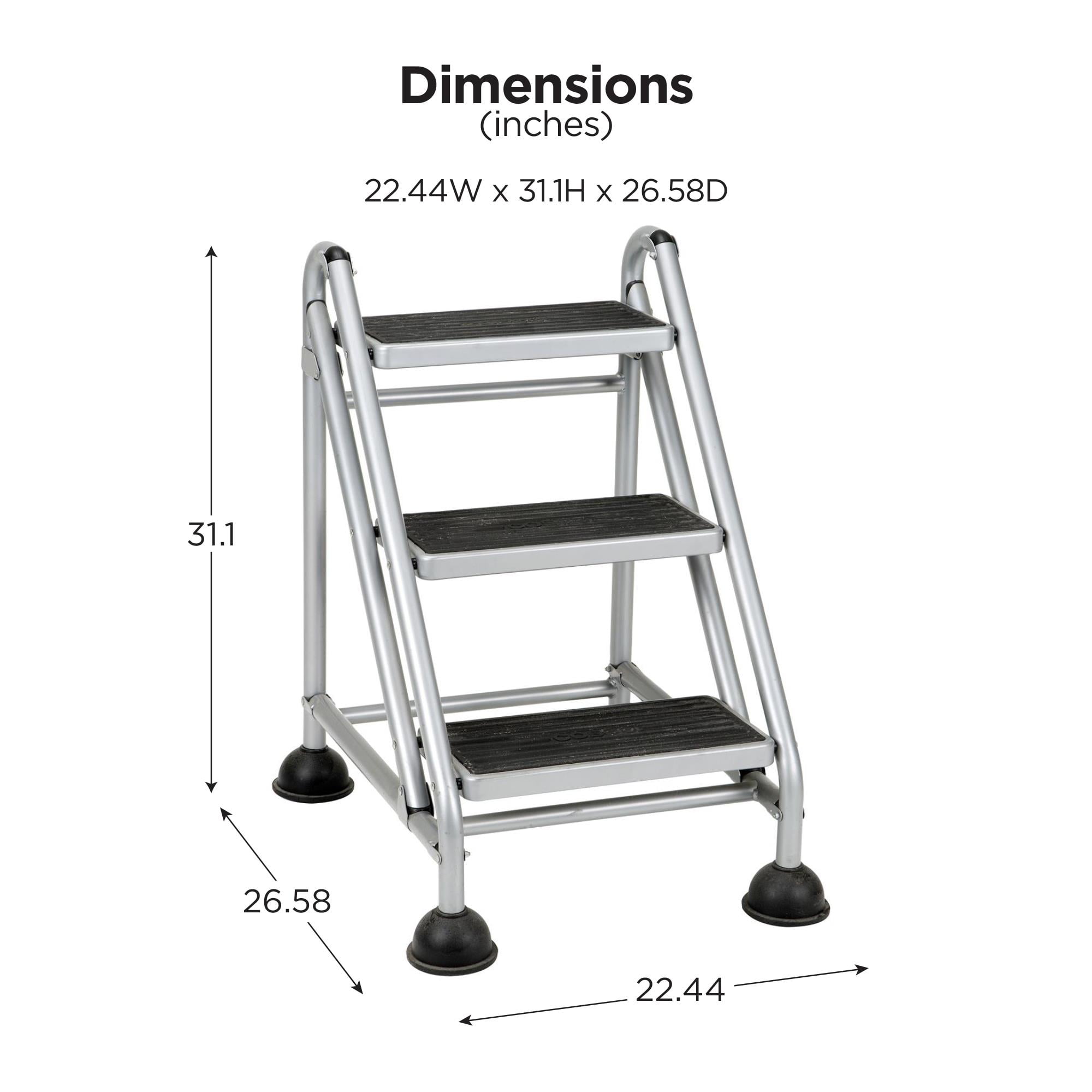 Cosco Rolling Commercial Step Stool Heavy-Duty Industrial Ladder with Slip-Resistant Steps (Grey, 7.8 ft Max Reach) l0coz