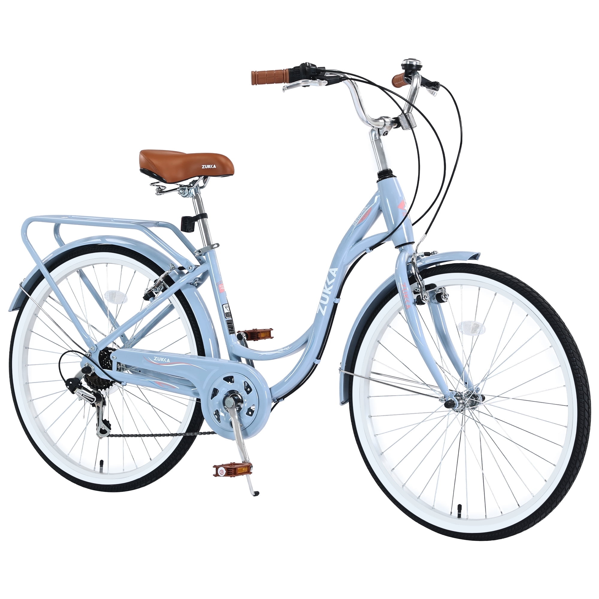 Aezusy Womens 24 in 7-Speed Beach Cruiser Bicycle, Commuter City Bike (Blue, 24 in) 8ensy