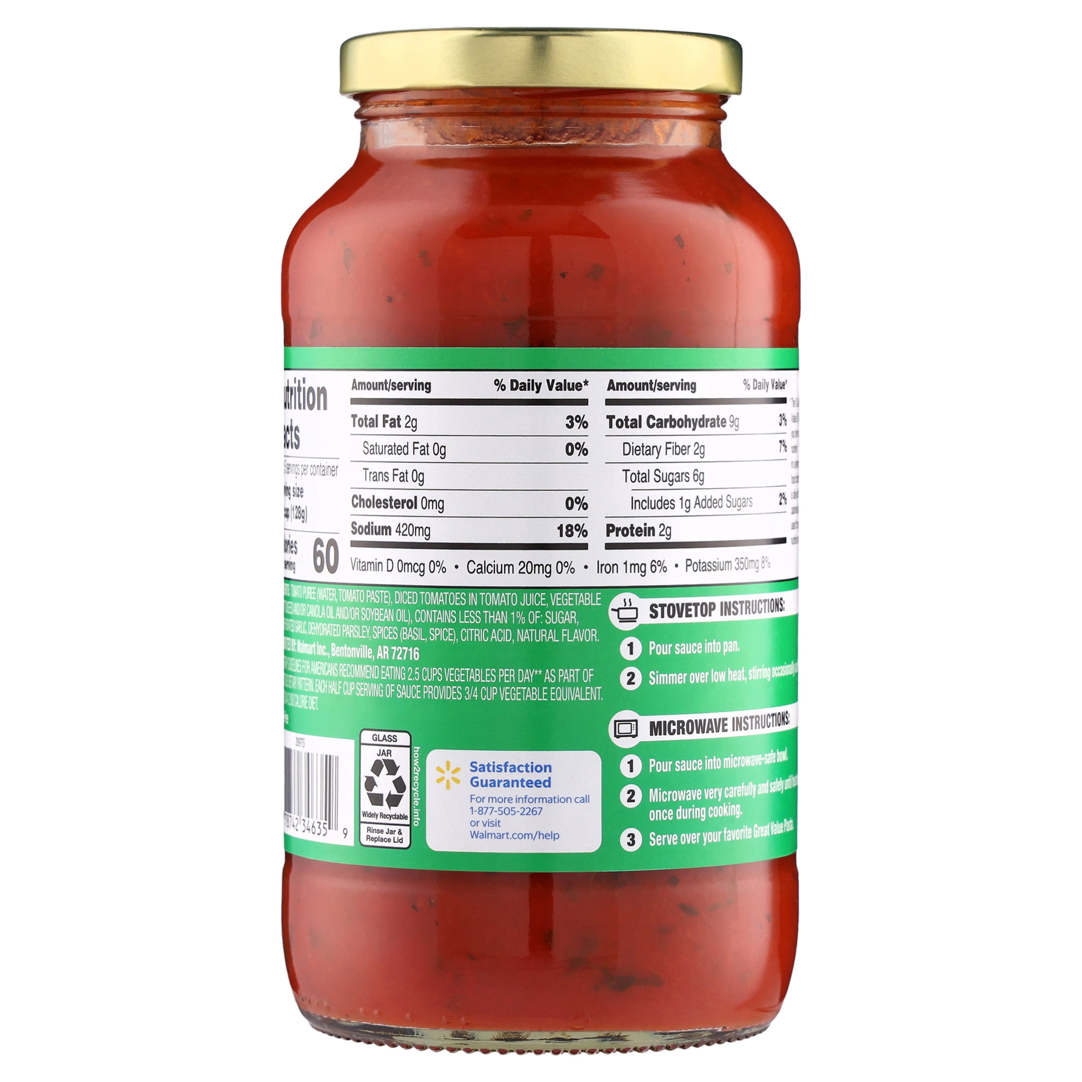 Great Value Tomato Basil Garlic Pasta Sauce (Savory Herb Blend, 24 oz) 1v9bh