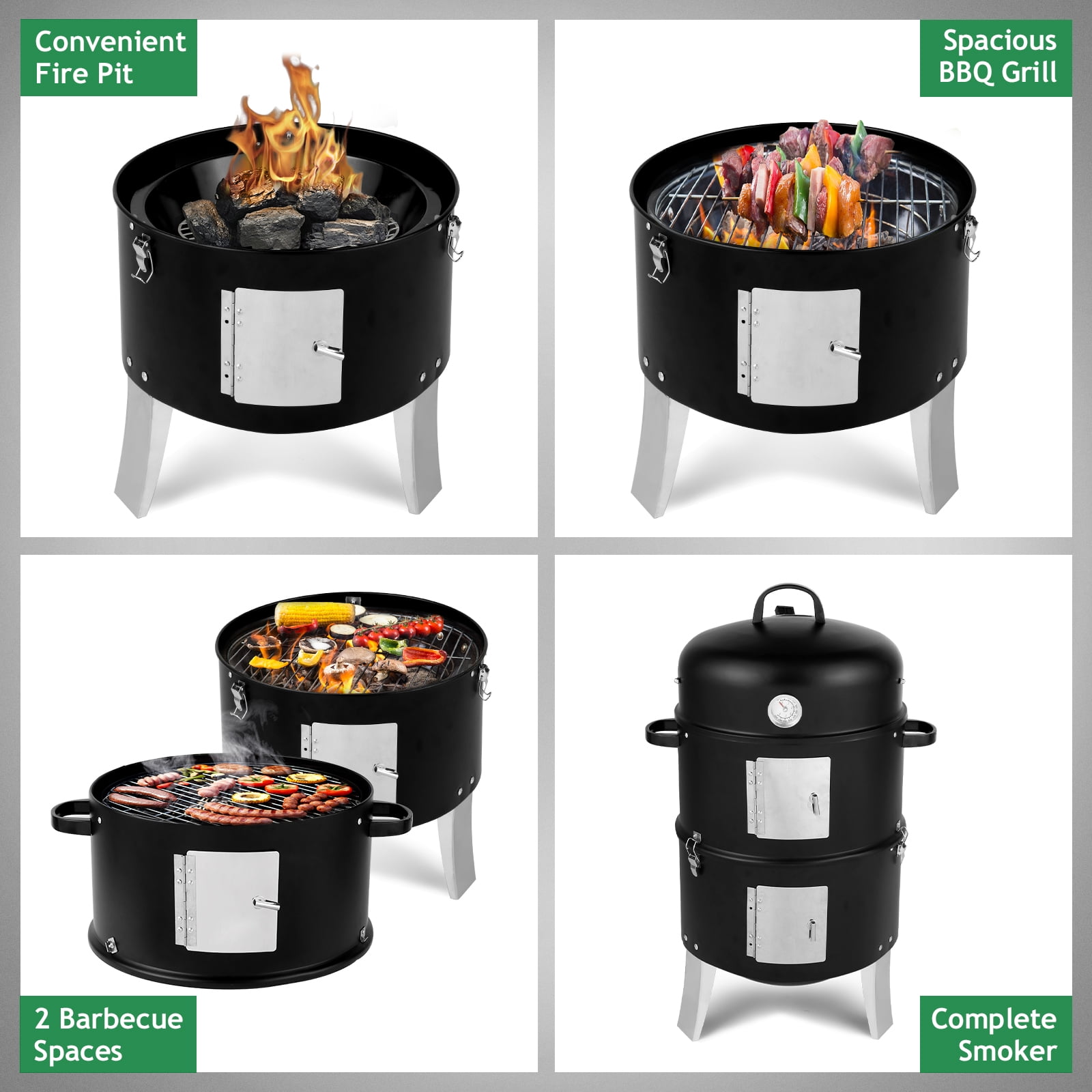 Segmart Vertical Charcoal Smoker and Grill, Heavy-Duty Outdoor BBQ with Built-in Thermometer (Black, 18.5 in) y5e5p