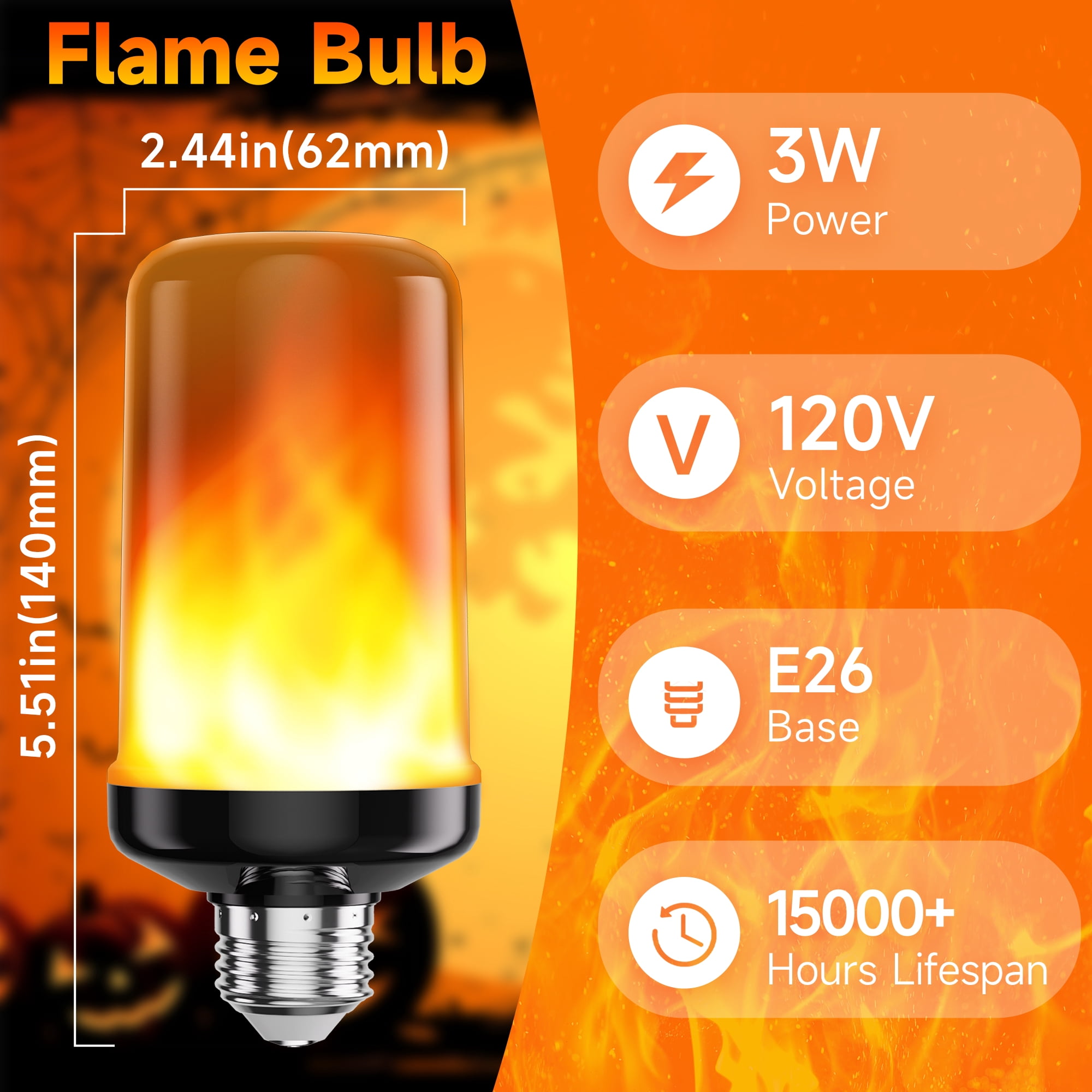 DAYBETTER LED Flame Light Bulbs, 4 Modes Flickering Fire Effect, E26 Base for Indoor and Outdoor Decor (Warm White, 2 Pack) r9kl3