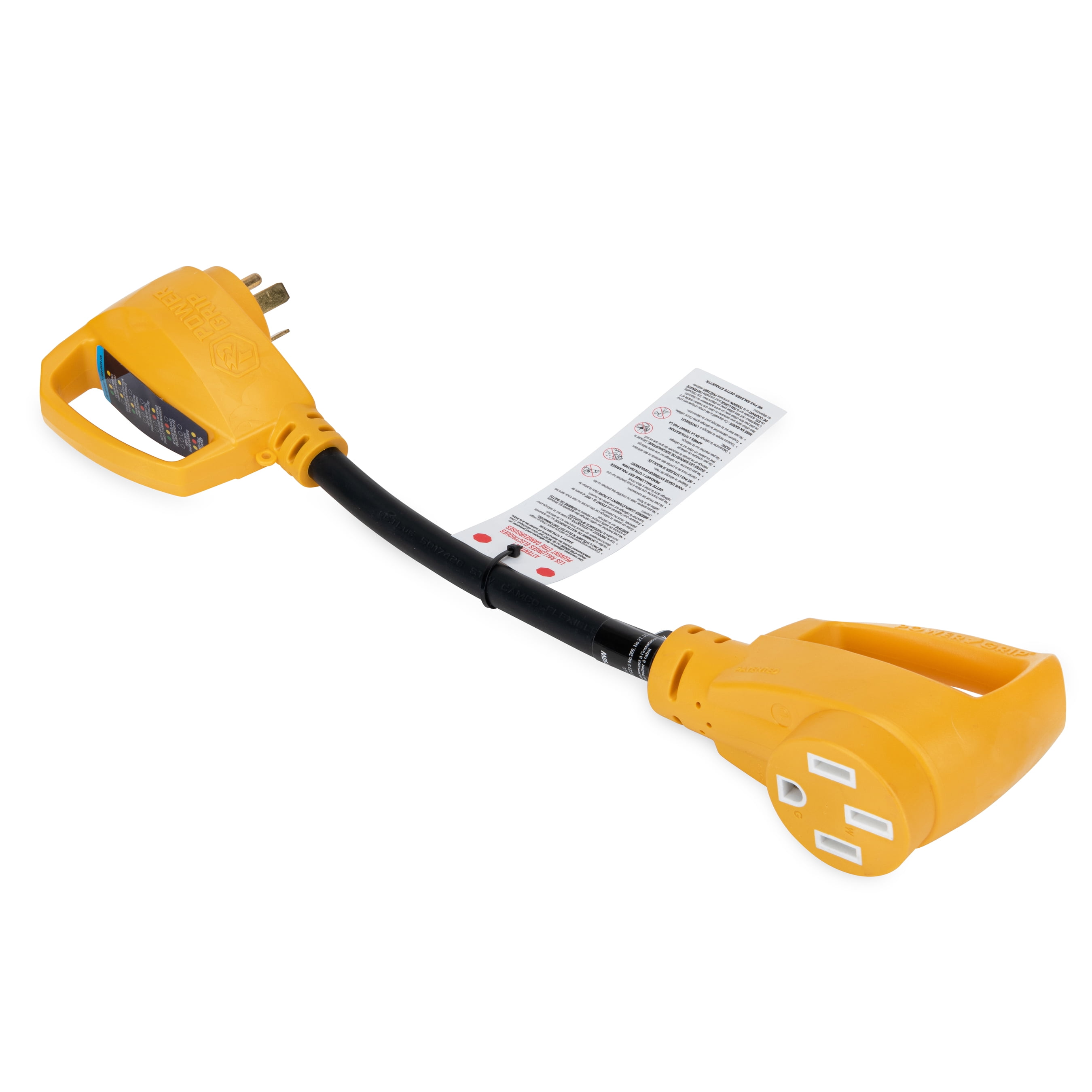 Camco Power Grip RV Circuit Analyzer and Adapter (30 Amp to 50 Amp, 18 in, Yellow) 15m0u
