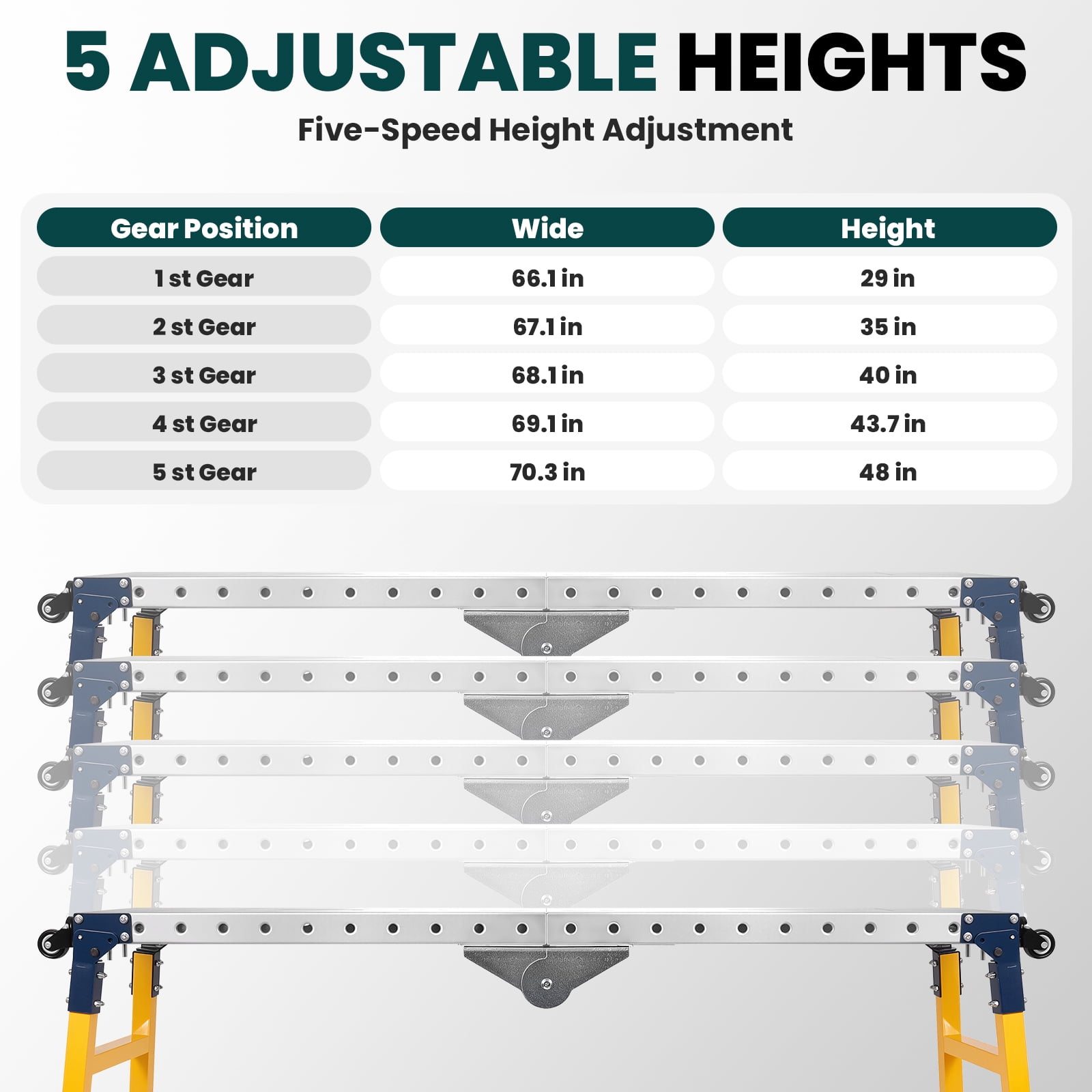 WangHongou Adjustable Welding Workbench Table, Heavy-Duty Carbon Steel Folding Workstation with Wheels (Yellow, 1200 lb) xih8f
