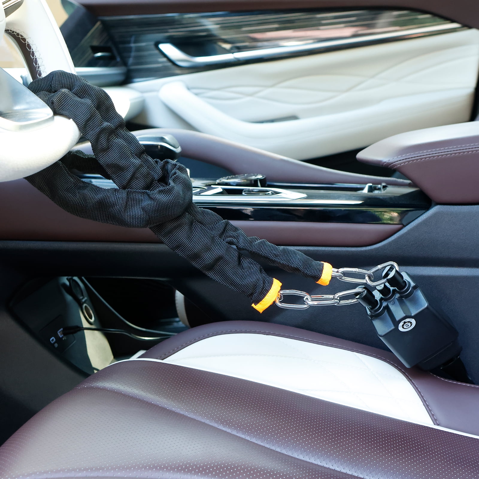 TMWEFUSC Universal Steering Wheel and Seat Belt Anti-Theft Lock (Black, 25.59 in) 7h8xw