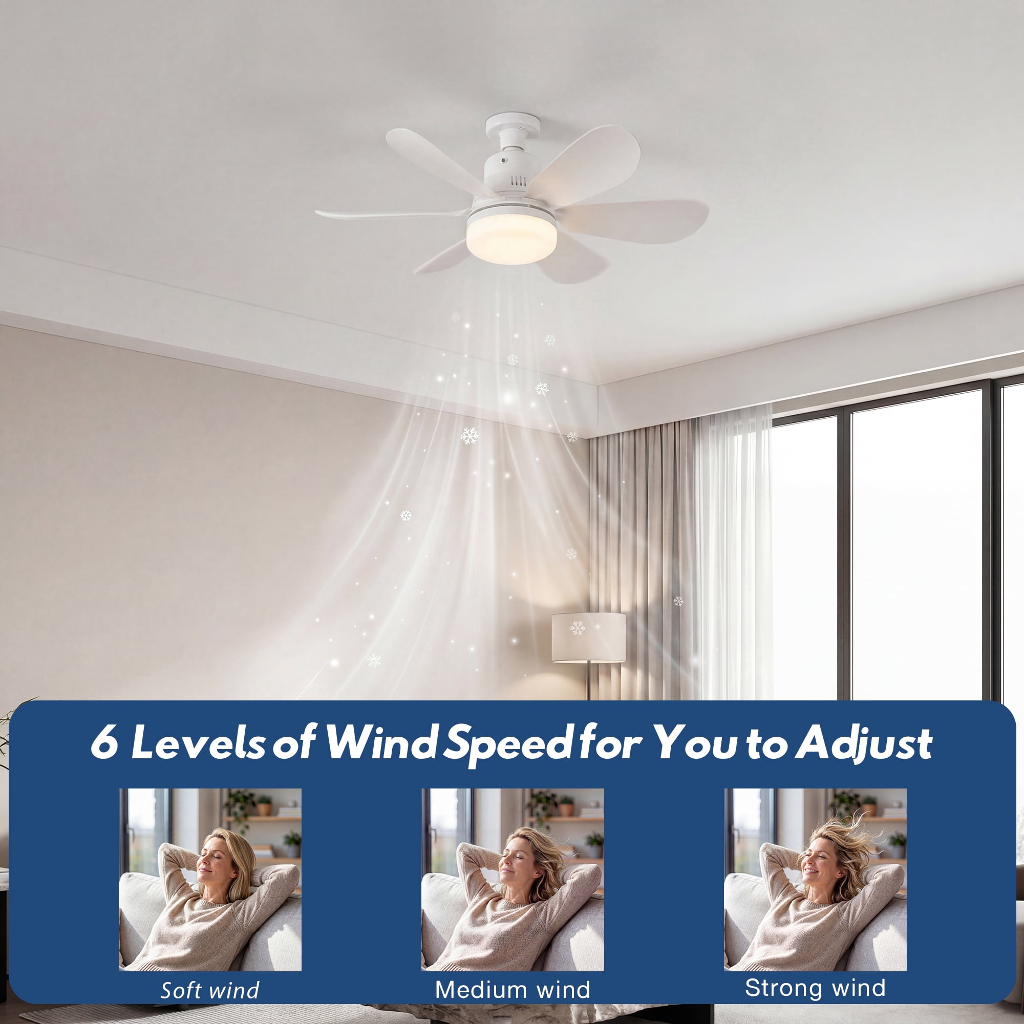AIDAPLAY Dimmable Ceiling Fan Light with Remote Control, 3-Speed Quiet Motor, 3 Color Temps (White, Standard Size) ta0wk