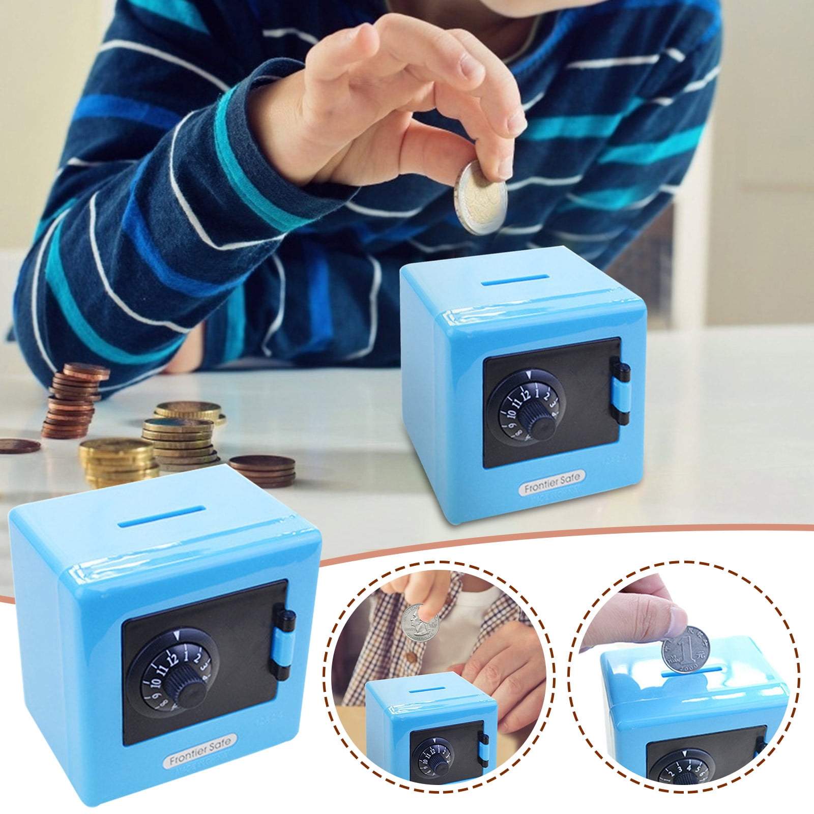 Elainilye Mini Safe Lock Box for Kids Personal Savings and Storage (Blue, 6 in x 5 in x 4 in) i4tnk