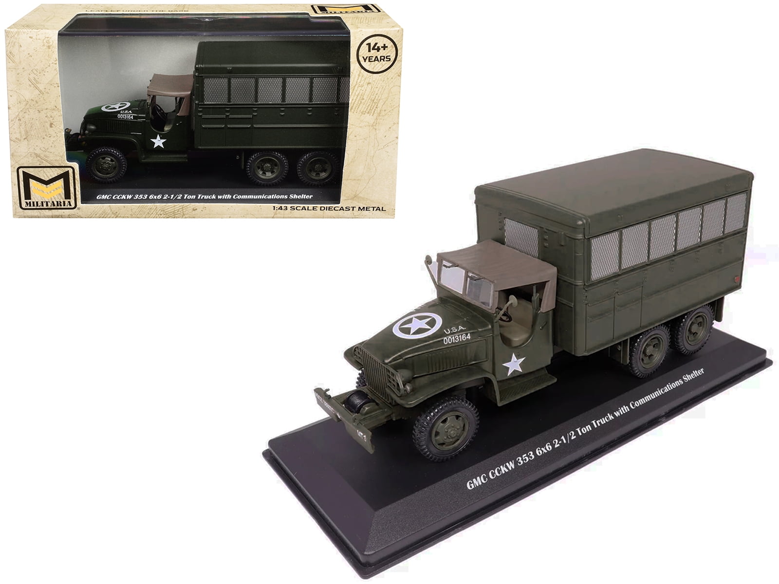 Militaria Die Cast GMC CCKW 353 6x6 2-1/2 Ton Truck with Communications Shelter (Olive Drab, 1/43 Scale) 799w3