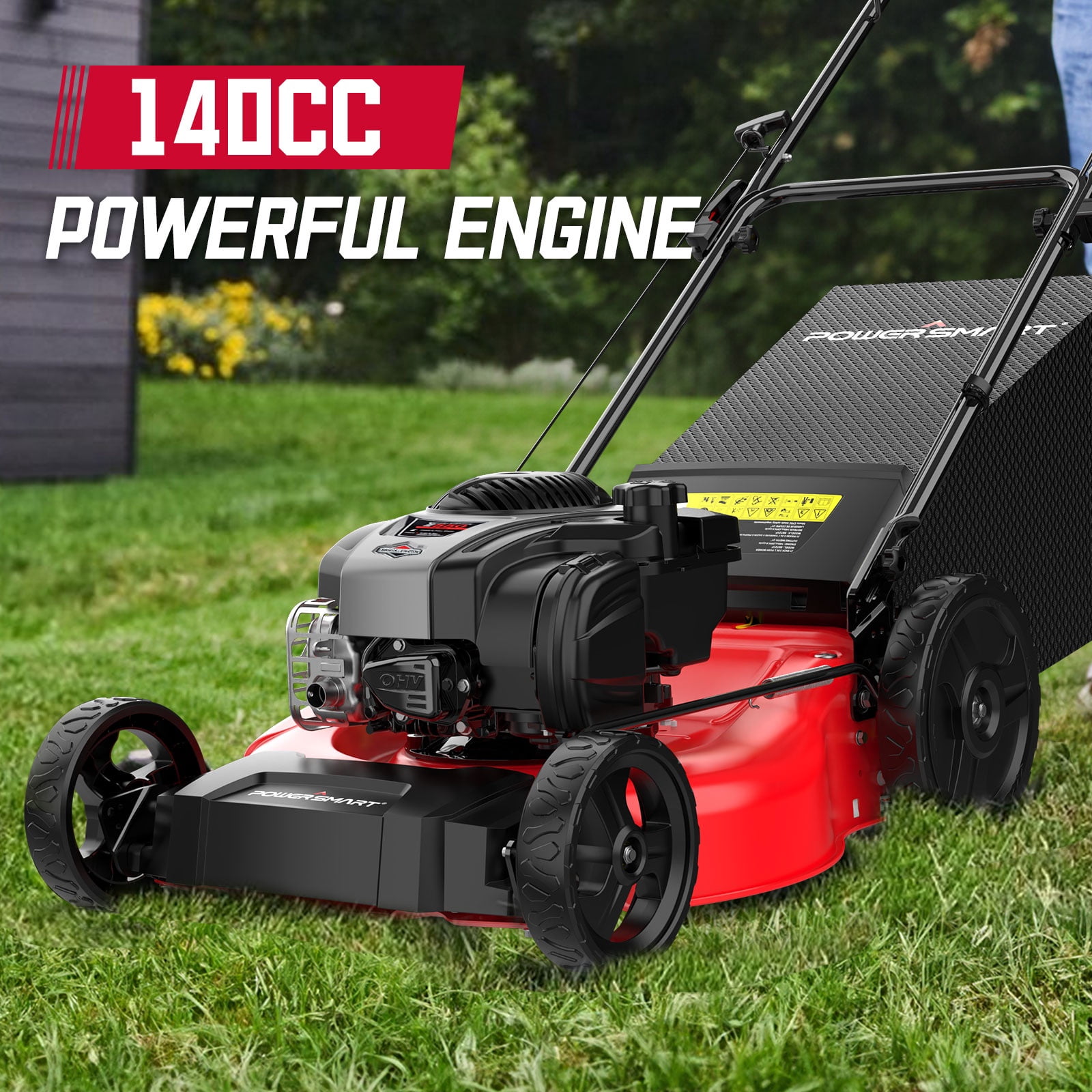 PowerSmart 21-in 140cc Gas Powered Push Lawn Mower, 2-in-1 Mulching and Bagging (Black, 21-in Deck) pvpyl