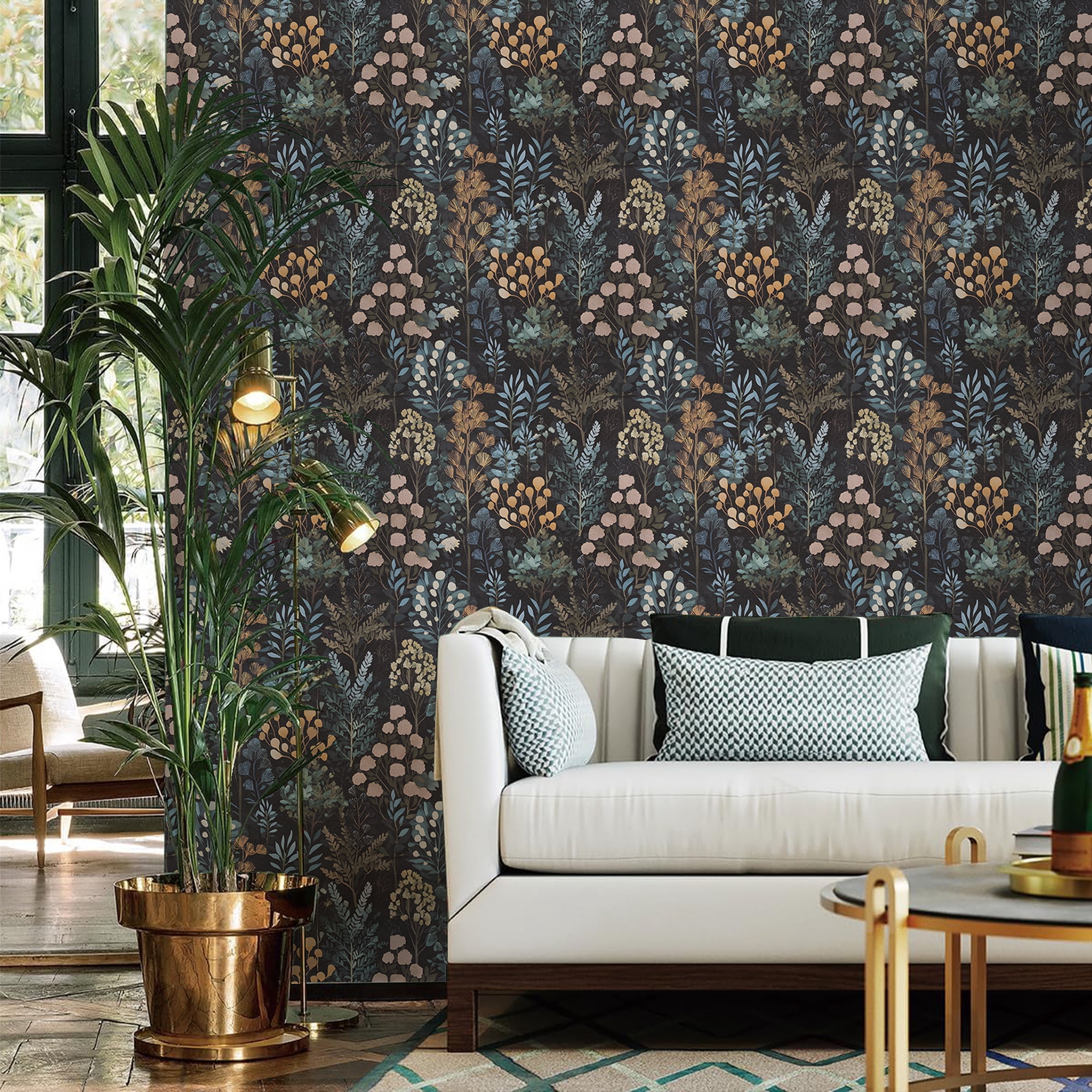 UMIGGEE Floral Peel and Stick Wallpaper, Self-Adhesive Contact Paper for Furniture Renovation (Black, 17.3 in x 118 in) z6949