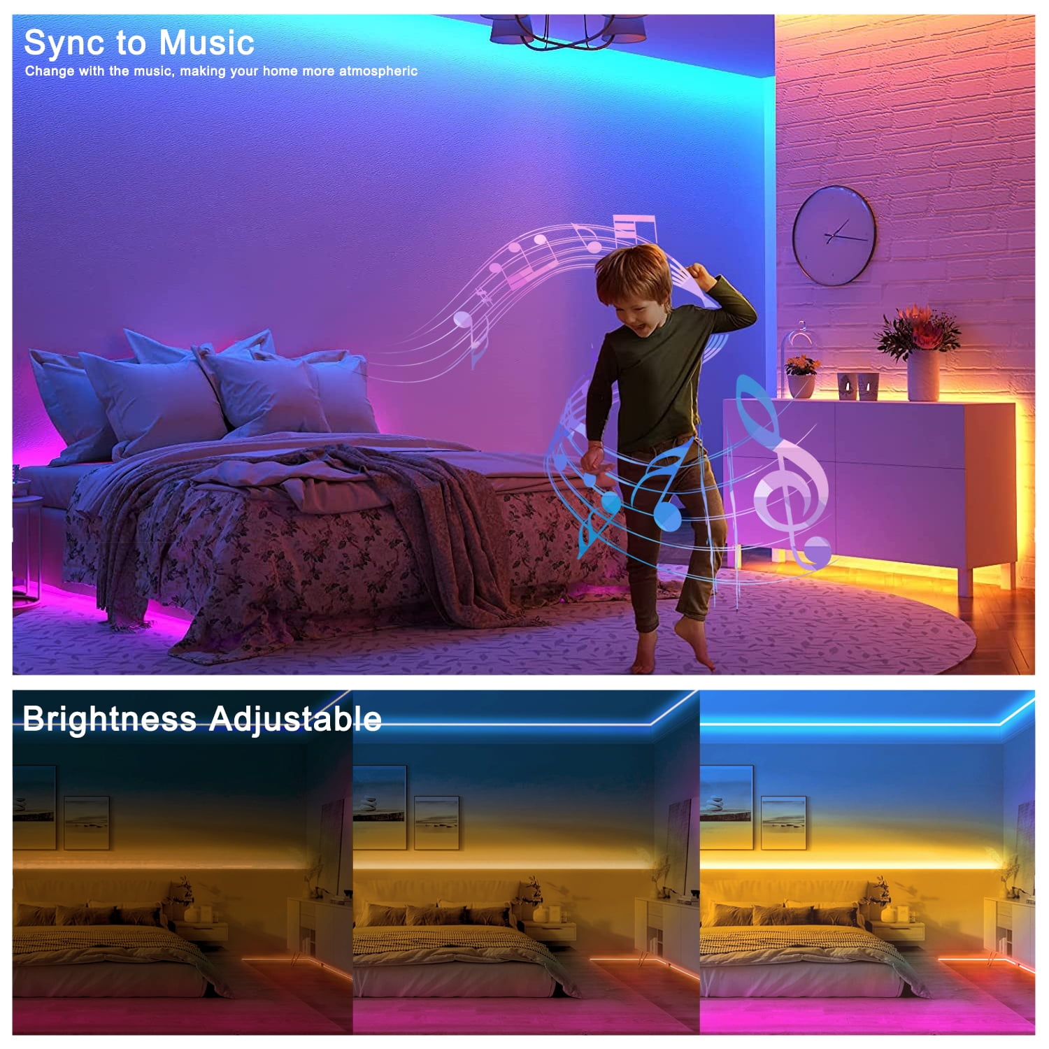DAYBETTER LED Strip Lights, Music Sync RGB Color Changing Lights with APP and Remote Control (Multicolor, 100 ft) r7p78