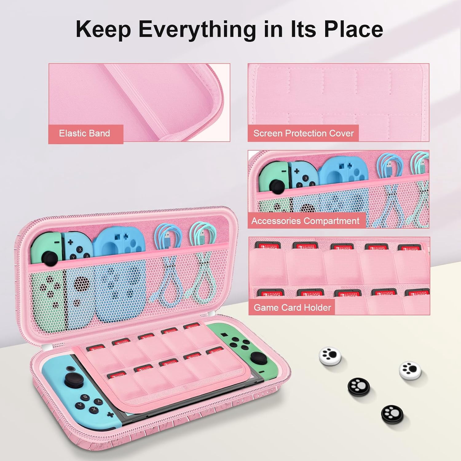 HOMICOZY Carrying Case for Nintendo Switch OLED, Protective Accessories Set with TPU Cover, Screen Protector, and Adjustable Strap (Pink Crocodile, 10.4 x 5.1 x 1.8 in) wxav3