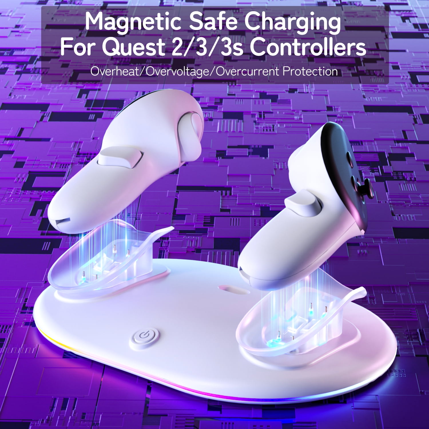 Prociv Magnetic Wireless Charging Dock for Meta Quest 3S/3/2 Controllers (White, 2 Rechargeable Batteries) rb2rr