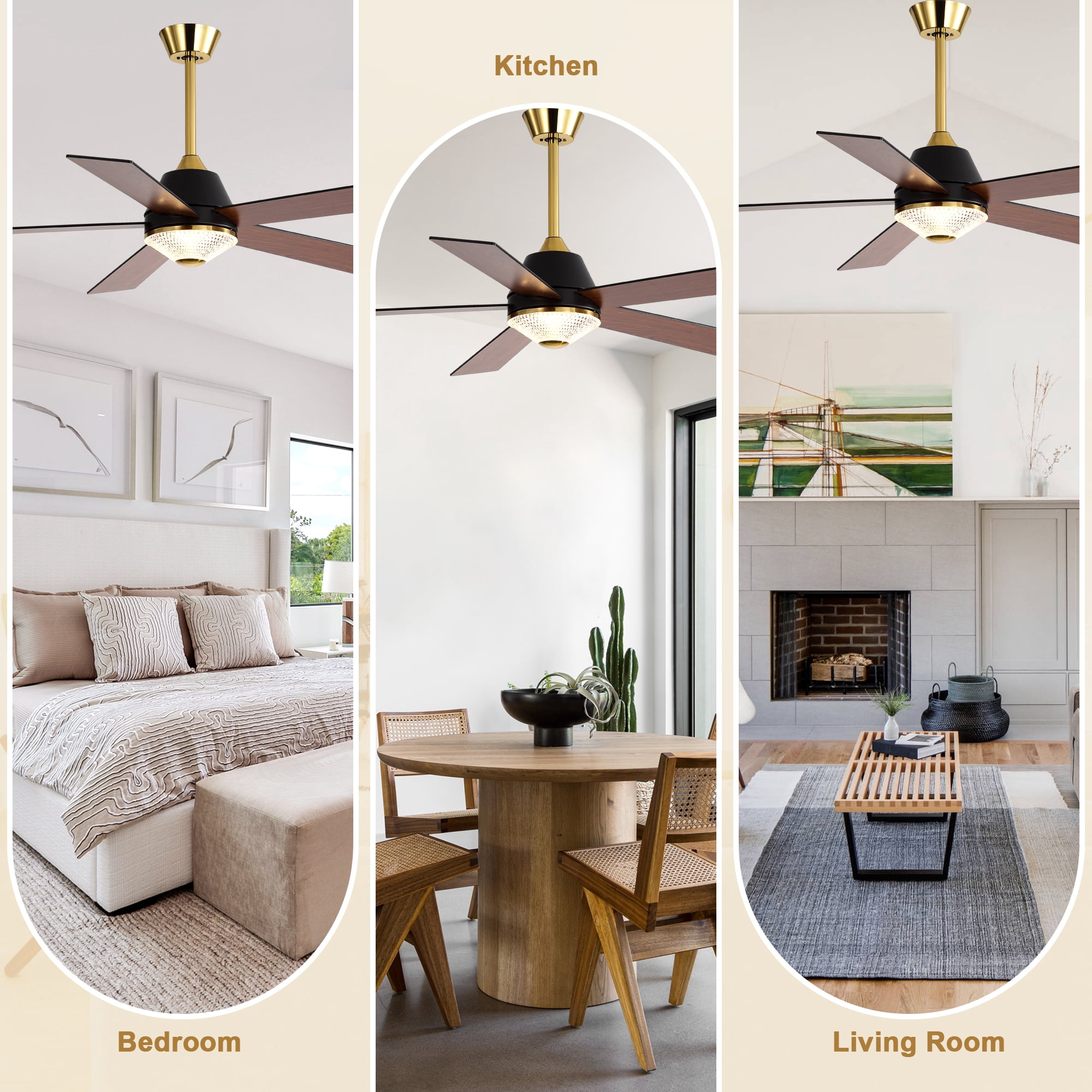 Bella Depot 52 in Modern Ceiling Fan with Light and Remote Control (Black, 52 in) lzs8o
