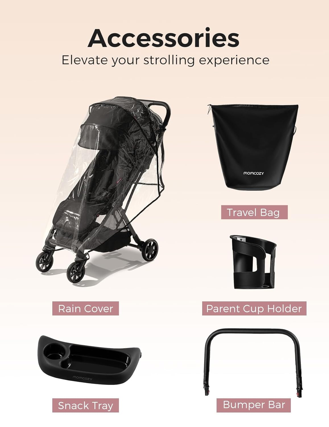 Momcozy ClickGo Lightweight Travel Stroller, Compact One-Click Fold Stroller with UPF50+ Canopy (Black, 50 lb) 1boej
