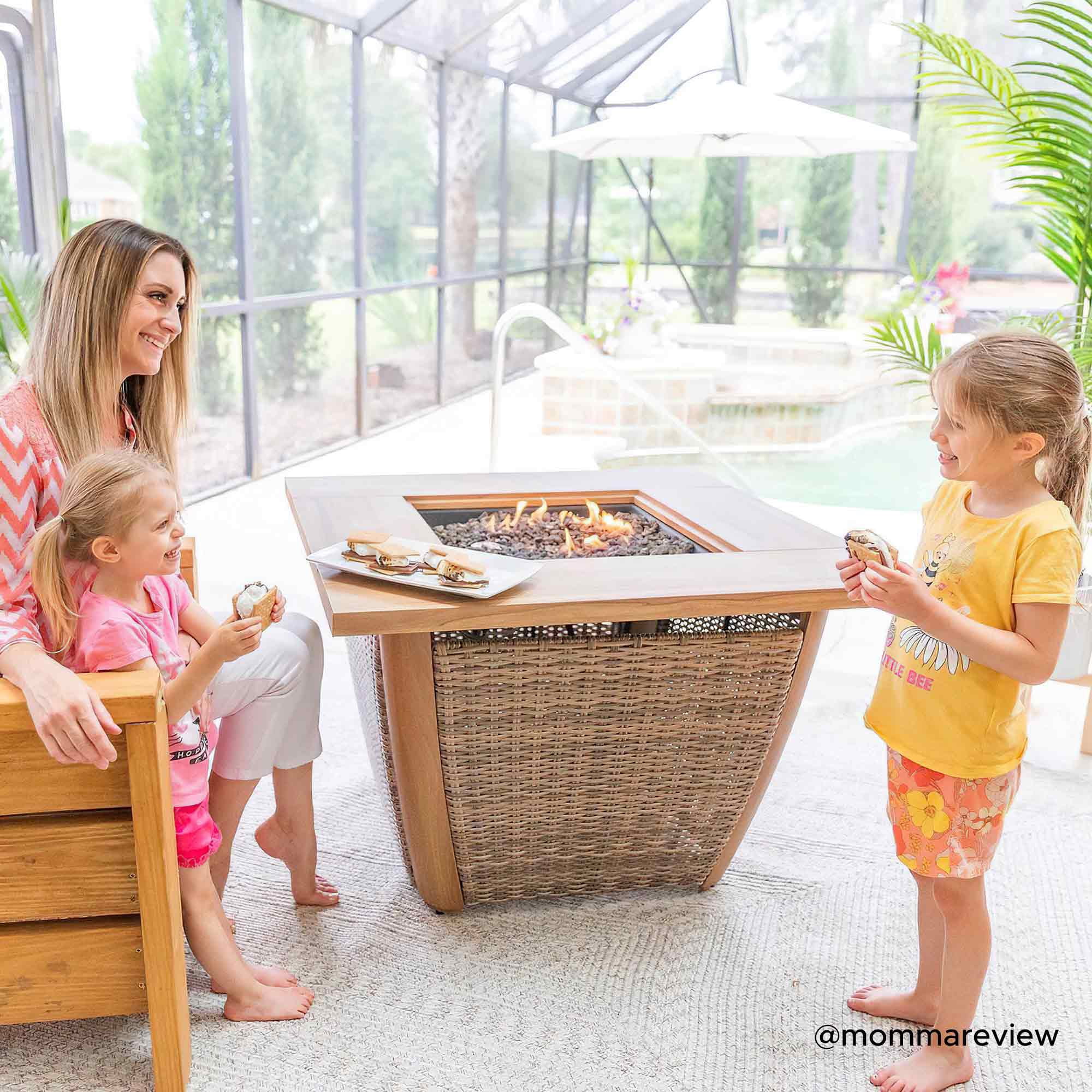 Sunjoy 38 in. Outdoor Propane Gas Fire Pit Table with Hidden Tank and Lid (Brown, 38 in.) ed3xm