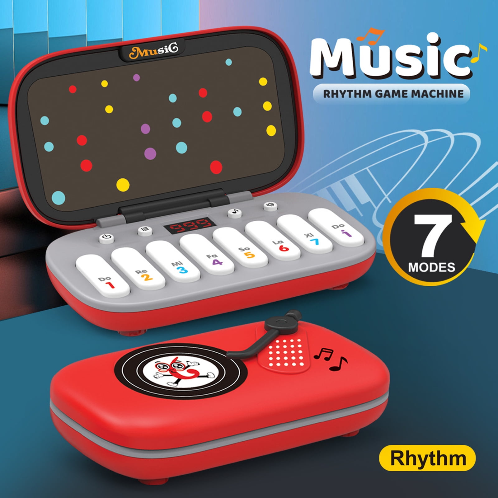 DIDUBUY Light-Up Piano Keyboard Toy for Kids, Interactive Musical Learning Instrument with 7 Rhythm Modes (Red, 12 in x 8 in) ujkbn