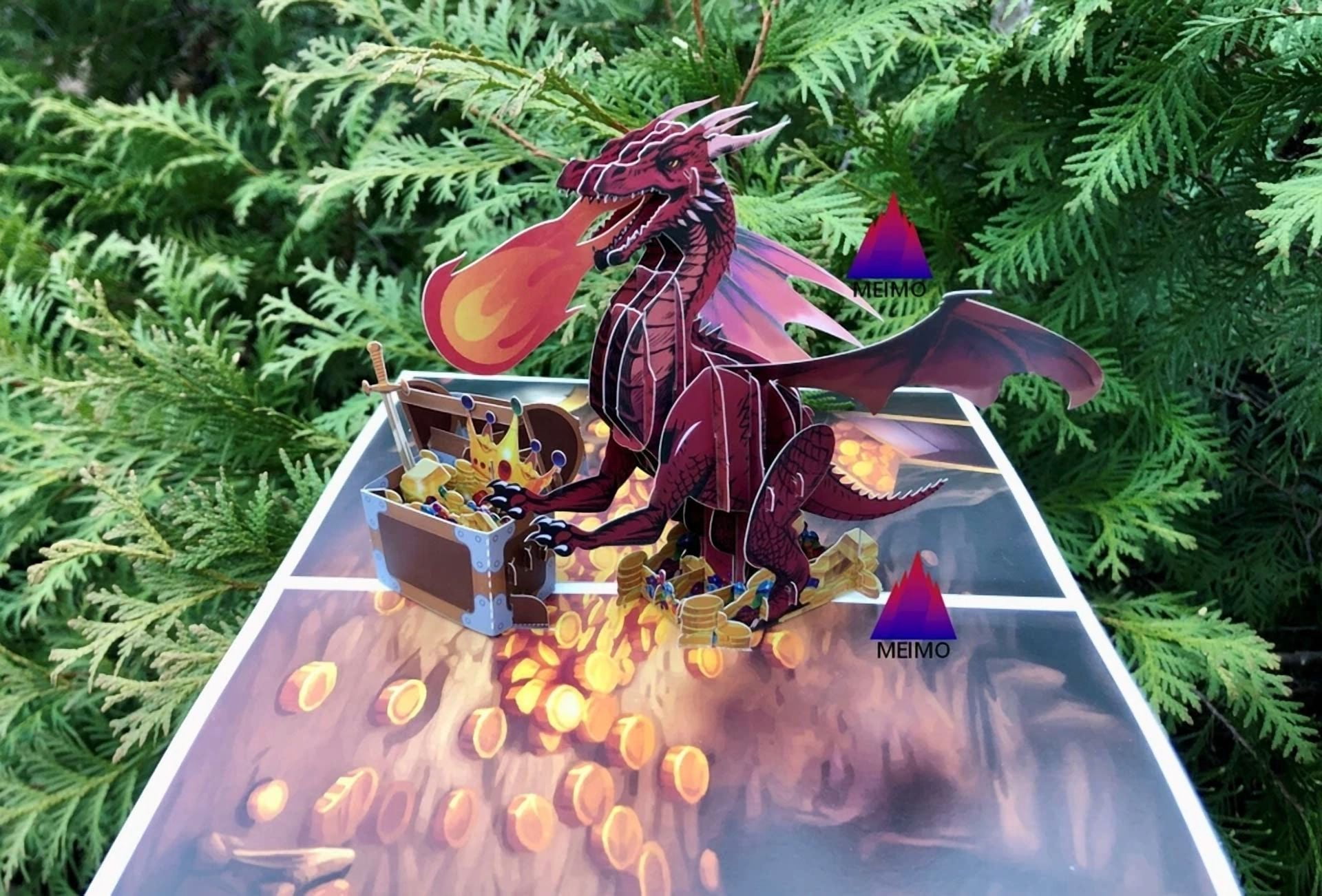 VAULT 3D Pop Up Greeting Card Dragon Treasure Chest (Birthday Party, 6 in x 6 in) xiy33