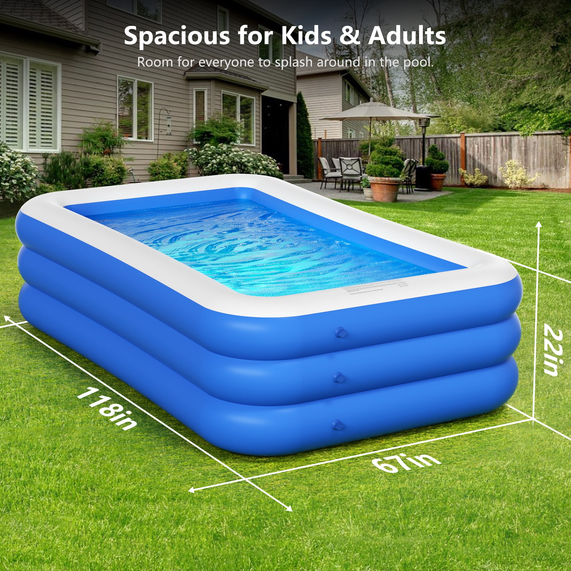 GVDV Inflatable Swimming Pool for Kids and Adults, Durable Backyard Family Pool (Blue, 9.83 x 5.97 x 1.67 ft) gpsth
