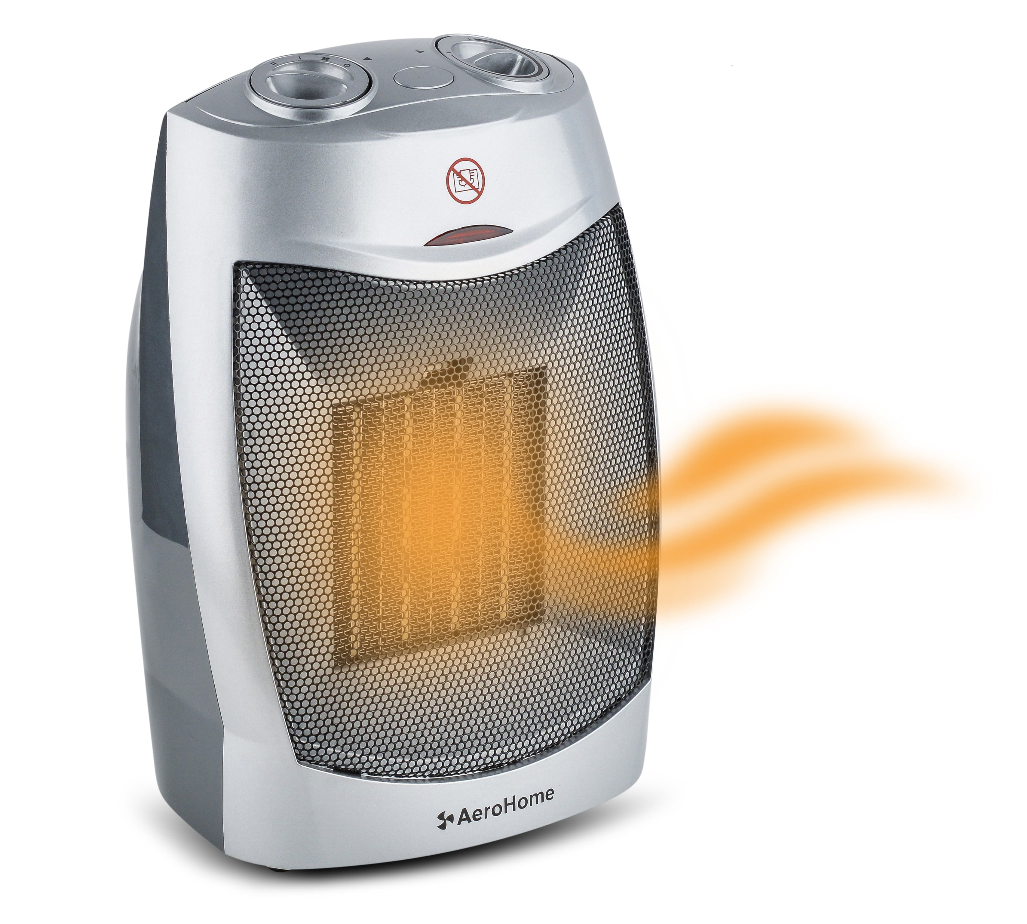 AeroHome 1500W Personal Electric Ceramic Space Heater with Adjustable Thermostat (Silver, 11 in x 7 in x 5 in) uqvt5