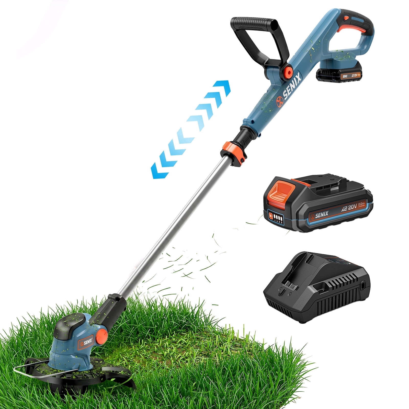 Senix Cordless Electric String Trimmer and Edger, 20V Lawn Grass Trimmer with 2.5Ah Battery and Charger (10 in) oywwj