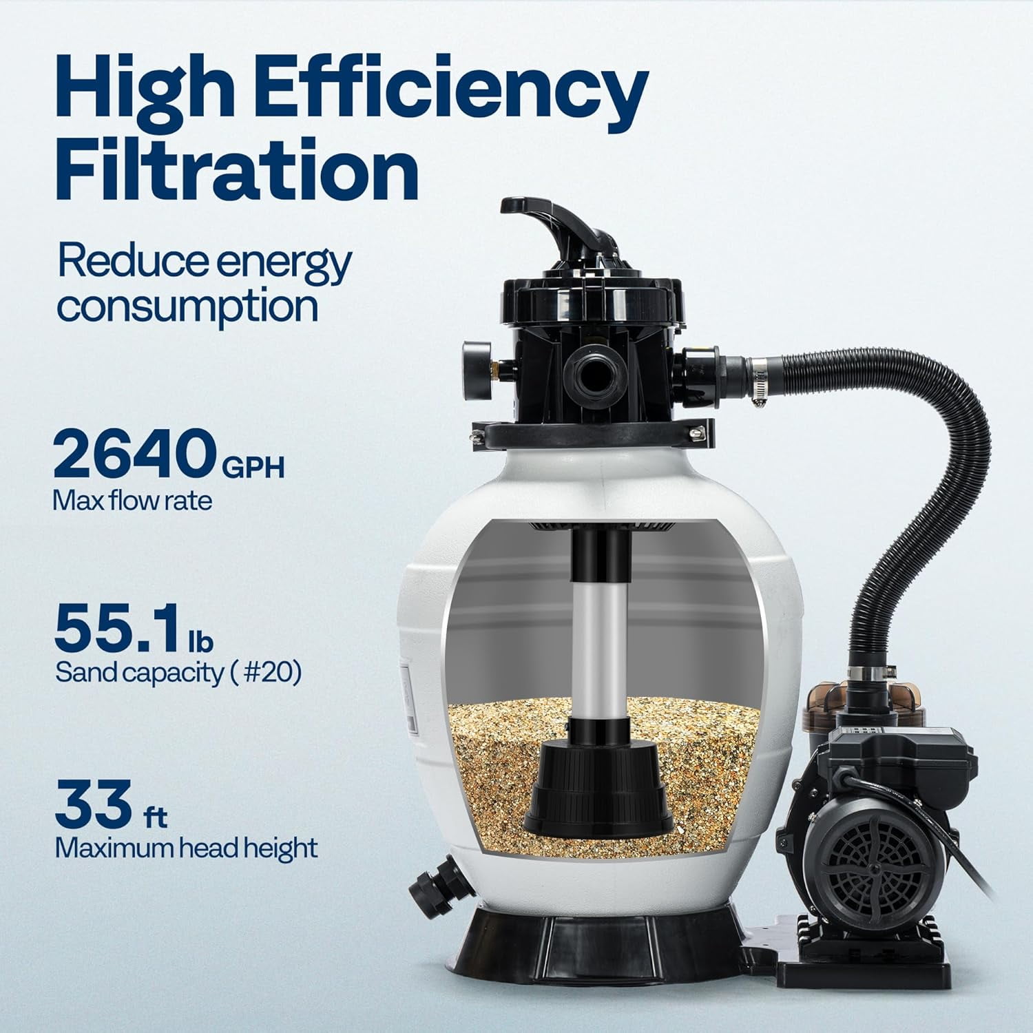 SPECSTAR 13 in Sand Filter Pump System with 1/2 HP Motor and 24-Hour Timer (2640 GPH, 55 lb Sand Capacity) xozul