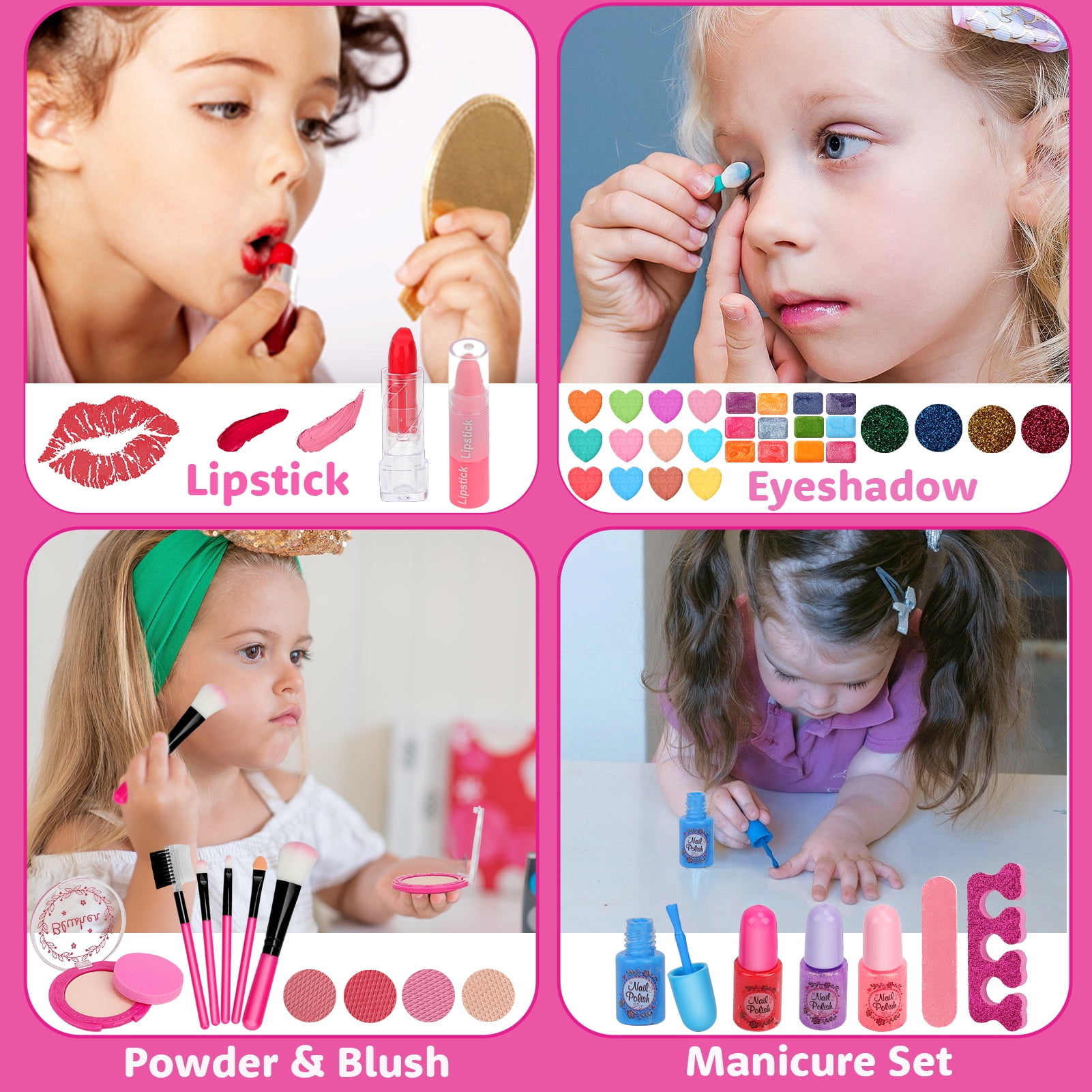 Sendida Kids Washable Makeup Kit Princess Vanity Play Set (Rose, 45-Piece) au4rh