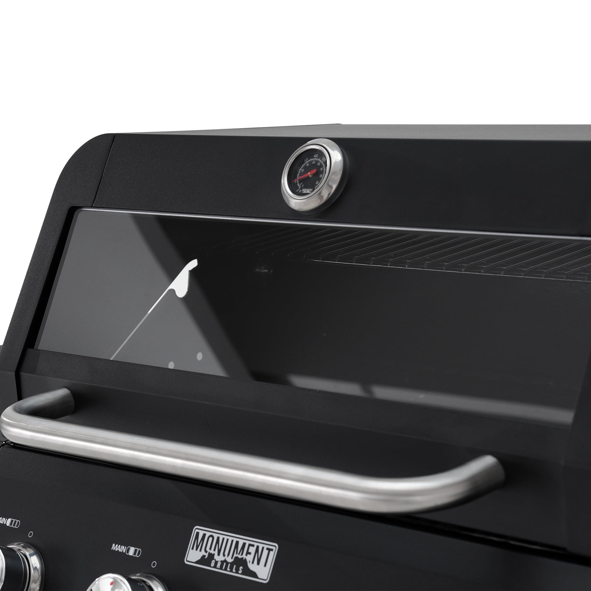 Monument Grills 4-Burner Liquid Propane Gas Grill, Stainless Steel Outdoor BBQ with Clearview Lid and Foldable Side Shelf (Black, 570 sq. in.) is2t4