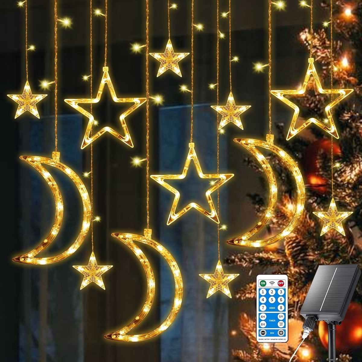 Rirool 138 LED Solar String Lights with Remote, Waterproof Fairy Lights for Outdoor Decor (Warm White, 12-Branch) vv97l