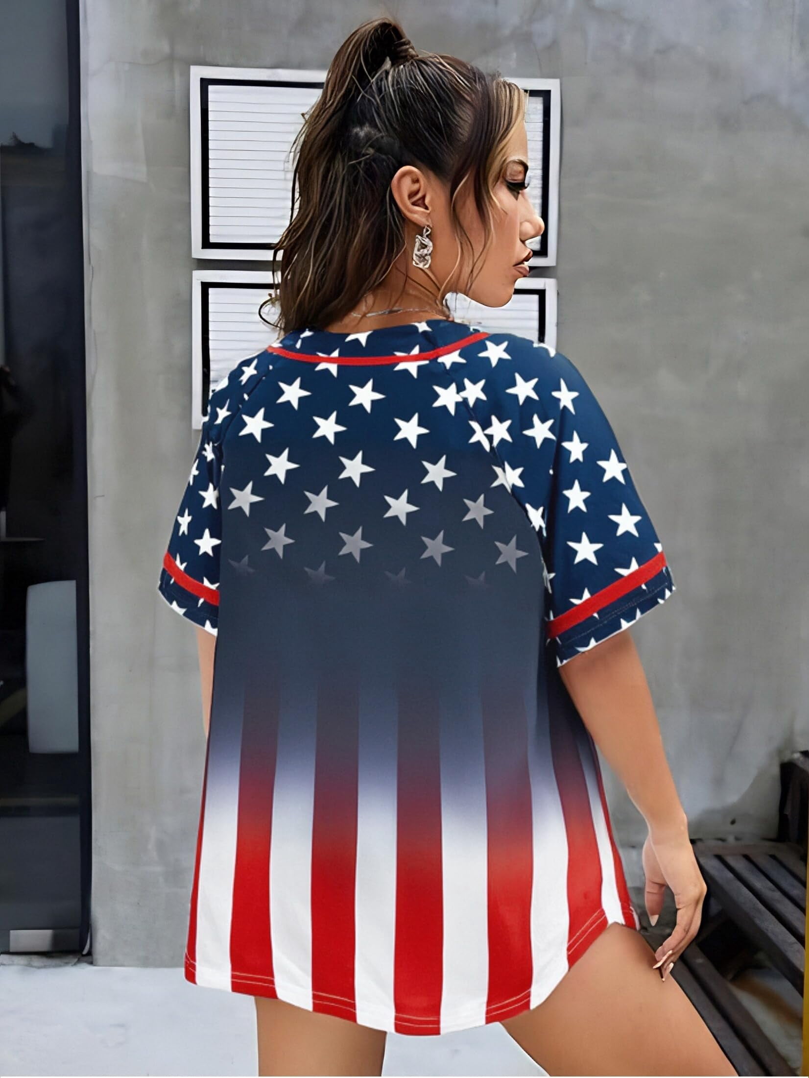 MOUSYA Womens American Flag Baseball Jersey Button Down Patriotic Shirt (Blue, L) r5swm