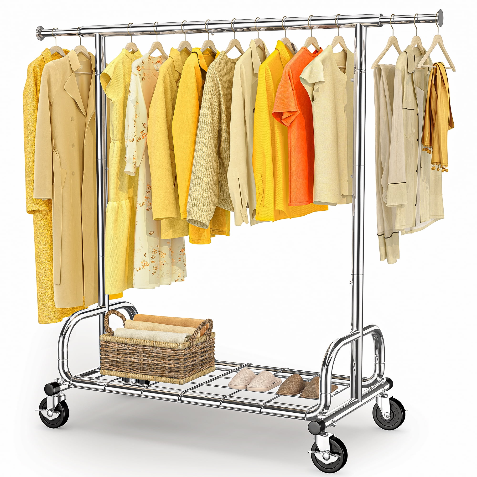 HOKEEPER Heavy Duty Rolling Garment Rack with Shelves, Commercial Grade Steel Clothes Organizer (Silver, 300 lb Capacity) 00wez