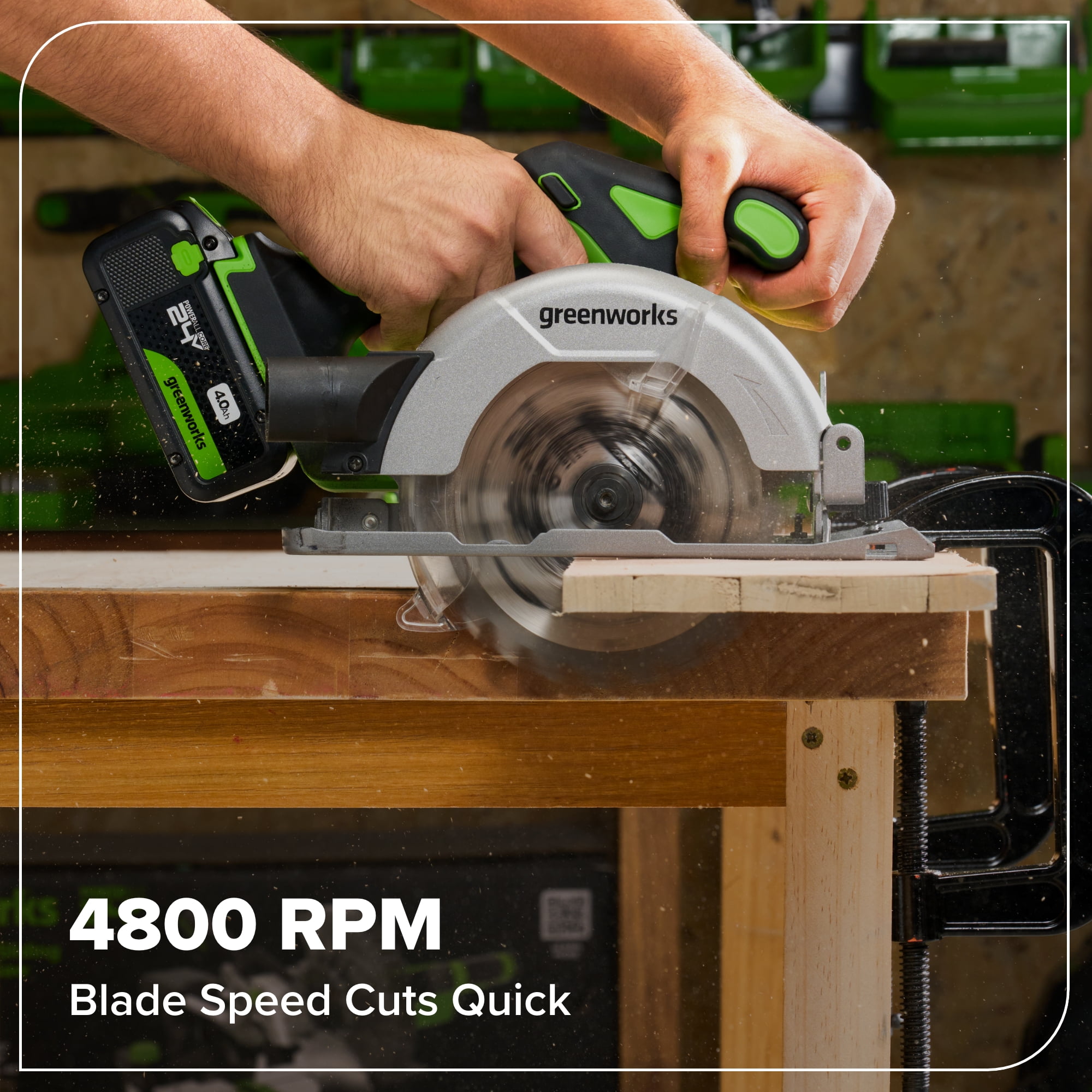 Greenworks 24V Cordless Brushless 4-Piece Power Tool Combo Kit with Drill, Impact Driver, Circular Saw, Flashlight, Batteries, and Charger (Green) gr6y7