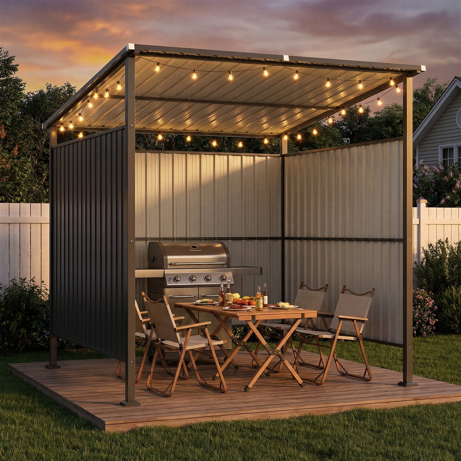 BaPiPro Outdoor Metal Storage Shed, Weather-Resistant Steel Grill Gazebo and Bike Shelter (Black, 6x6 ft) xm32j