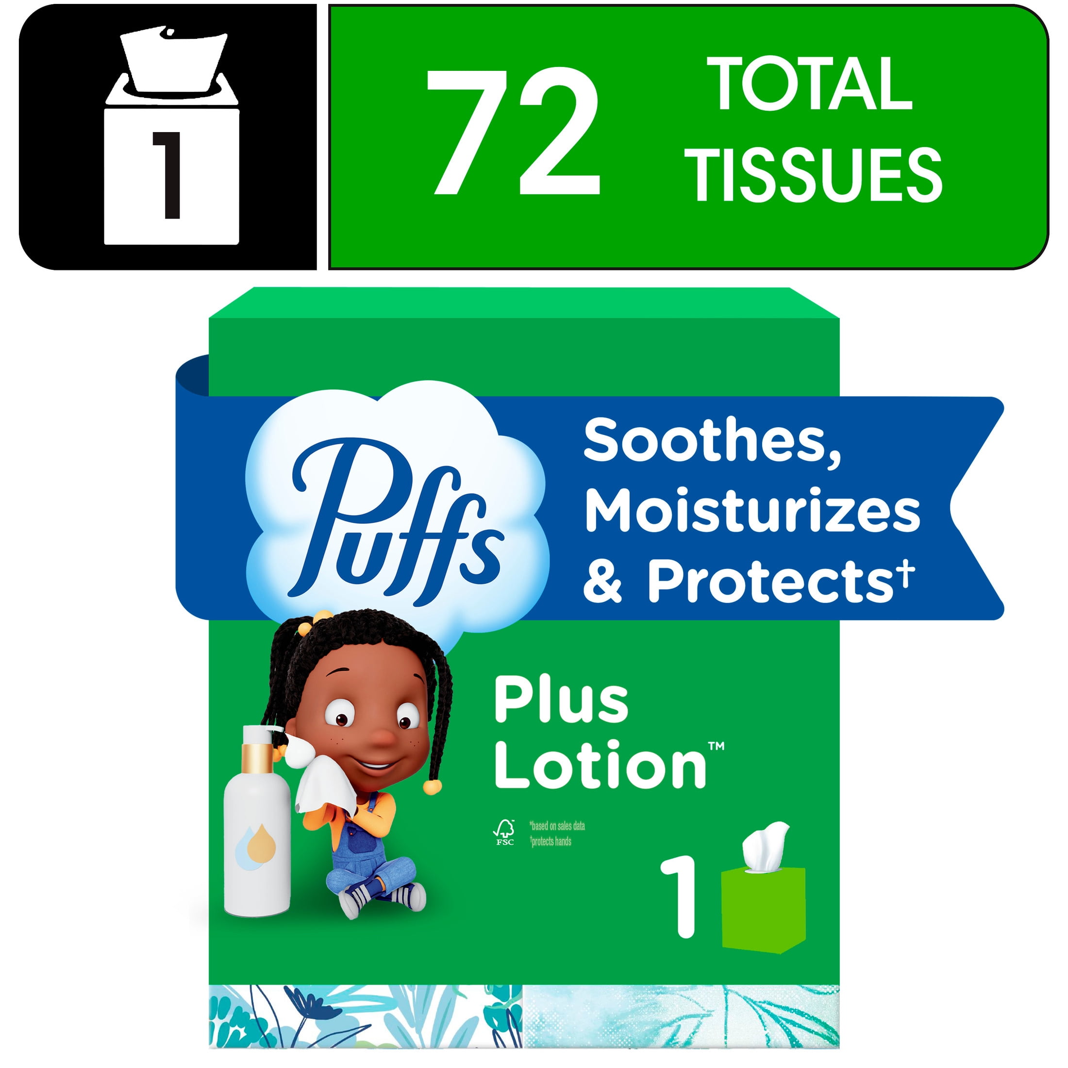 Puffs Plus Lotion Facial Tissue, Soothing 2-Ply Paper Tissues (1 Mega Cube, 72 Count) dlcsa