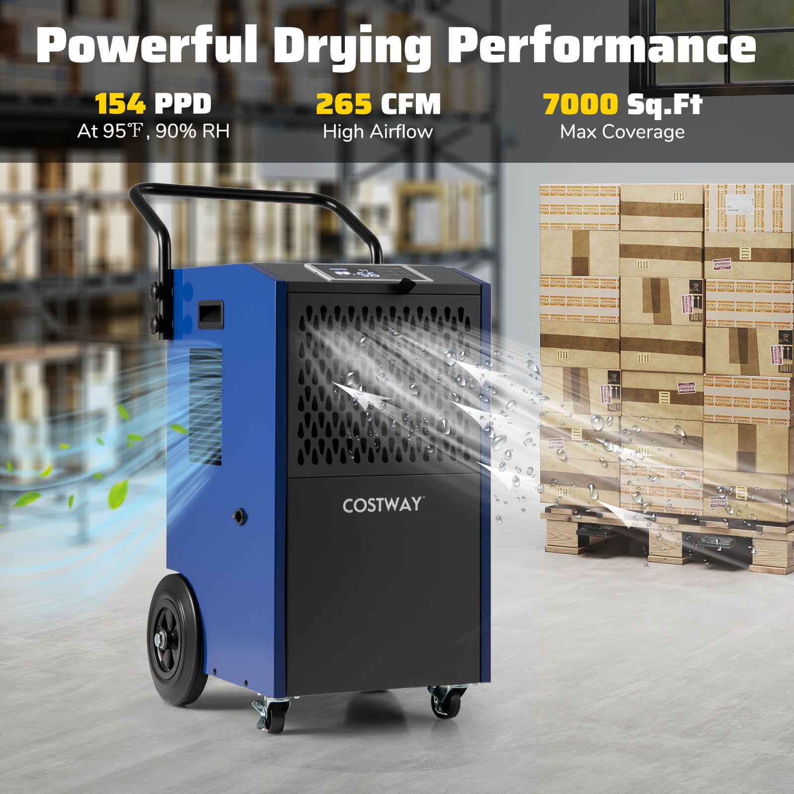Costway Commercial Dehumidifier with Pump and Drain Hose for Basements and Job Sites (Blue, 49-Pint DOE) jwluo