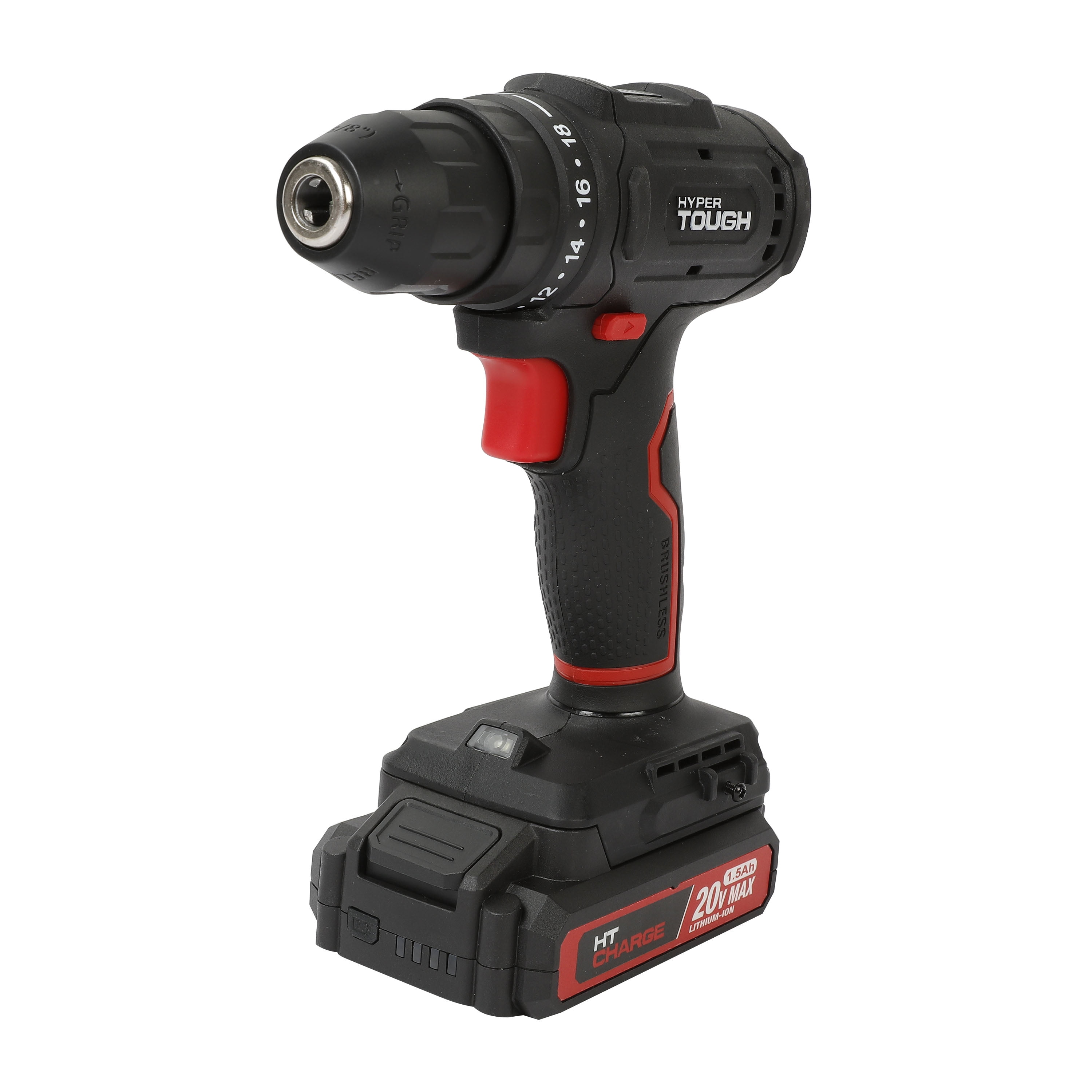 Hyper Tough 20V Brushless Cordless Drill with 1.5Ah Battery and USB-C Charging Cable (Black, 1-Speed) yd6l7
