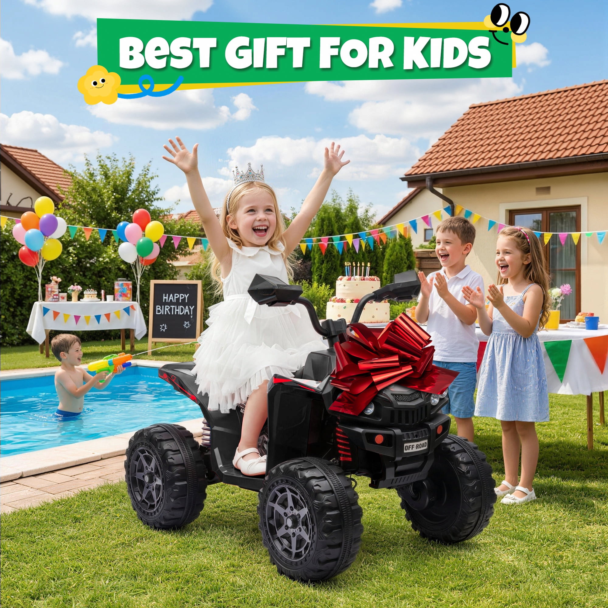 JOYRACER 24V Electric Ride On ATV for Kids, 4WD Quad with LED Lights and Bluetooth (Black, 110 lb Capacity) ae1ad